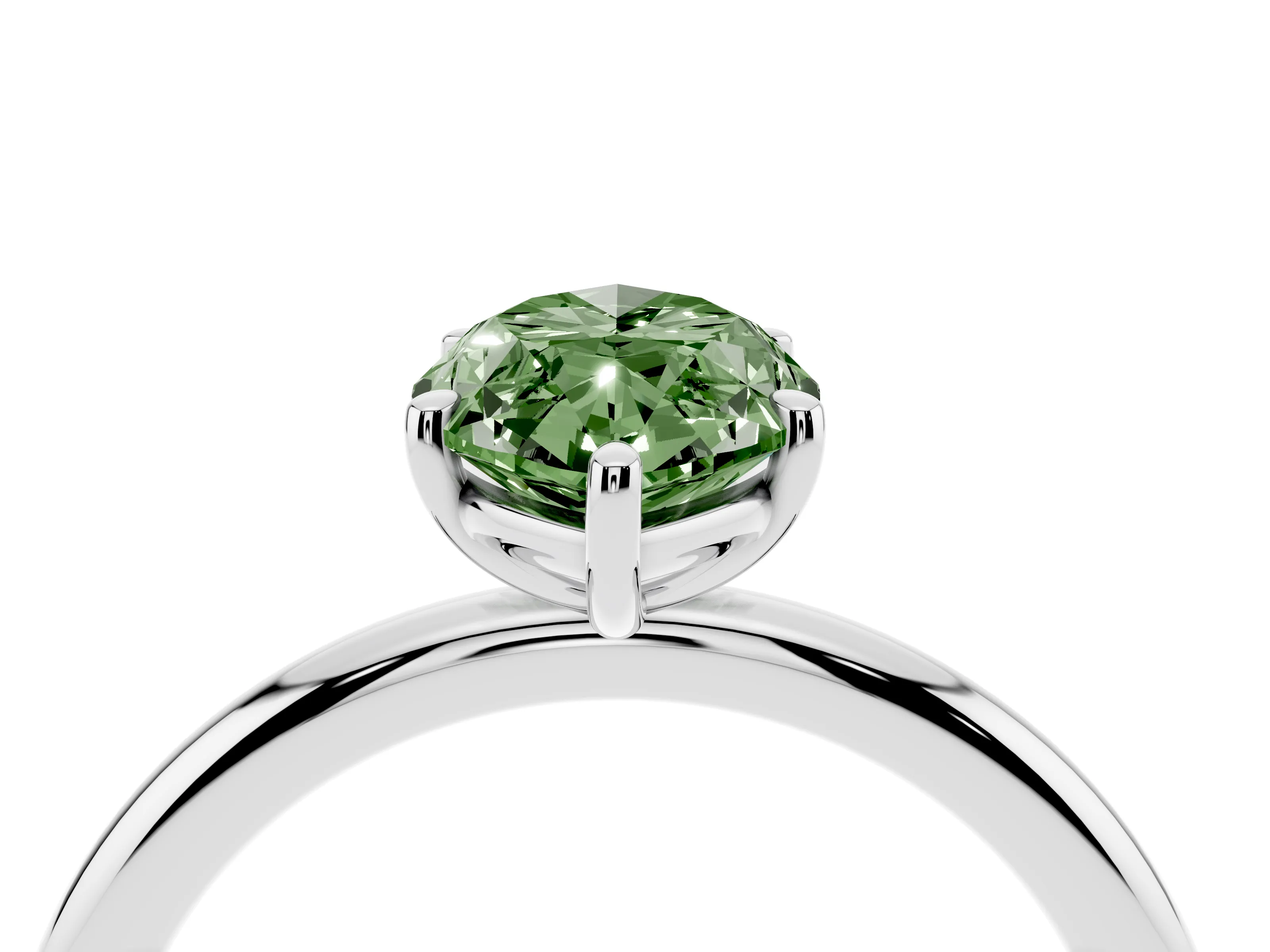 Fancy Green Marquise Cut Diamond Solitaire Ring Set in Platinum with Prong Setting on a Polished Plain Band