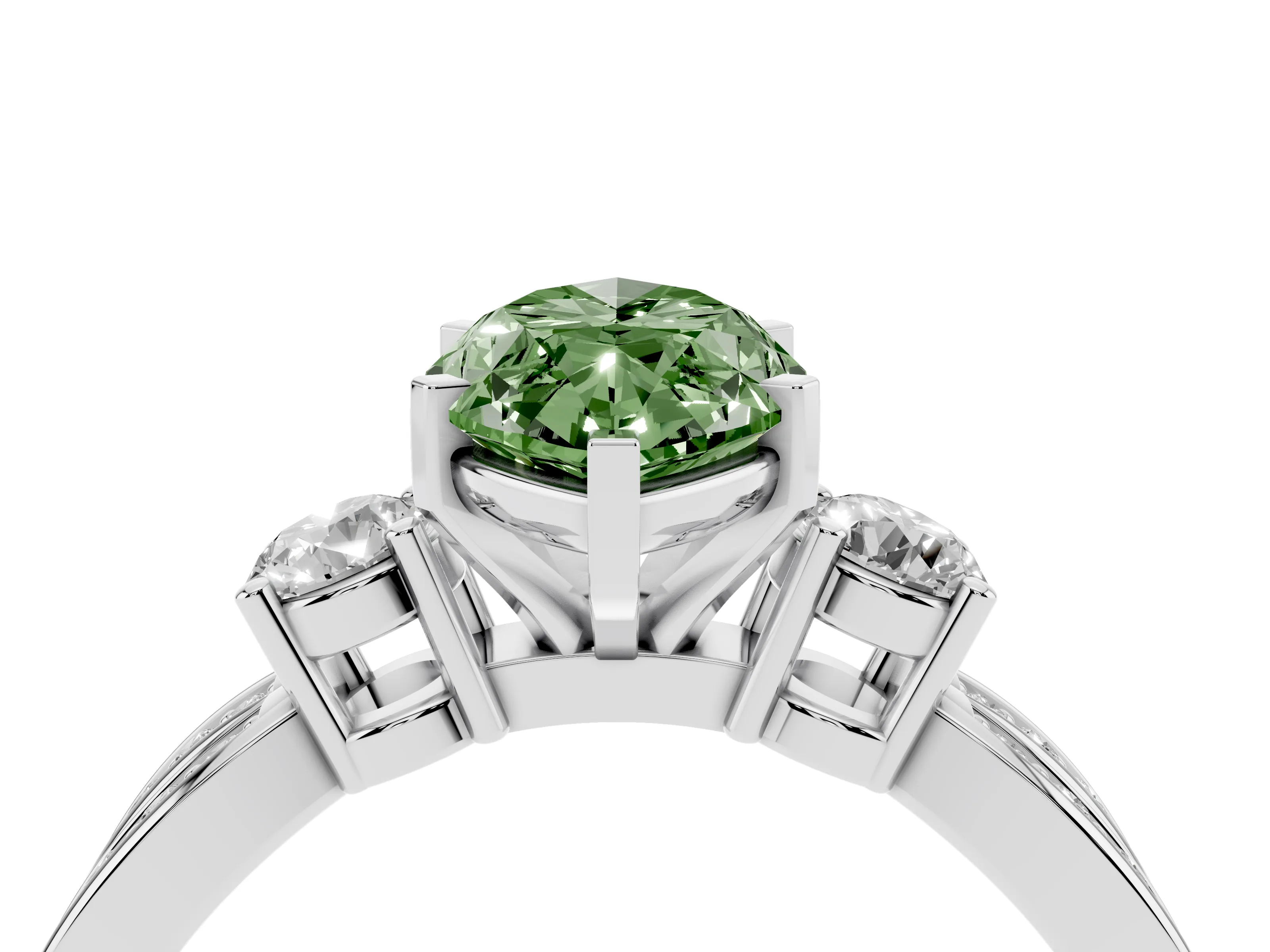 Fancy Green Three-Stone Marquise Cut Diamond Twist Band Ring Set in Silver with Pavé Accents and Prong Setting