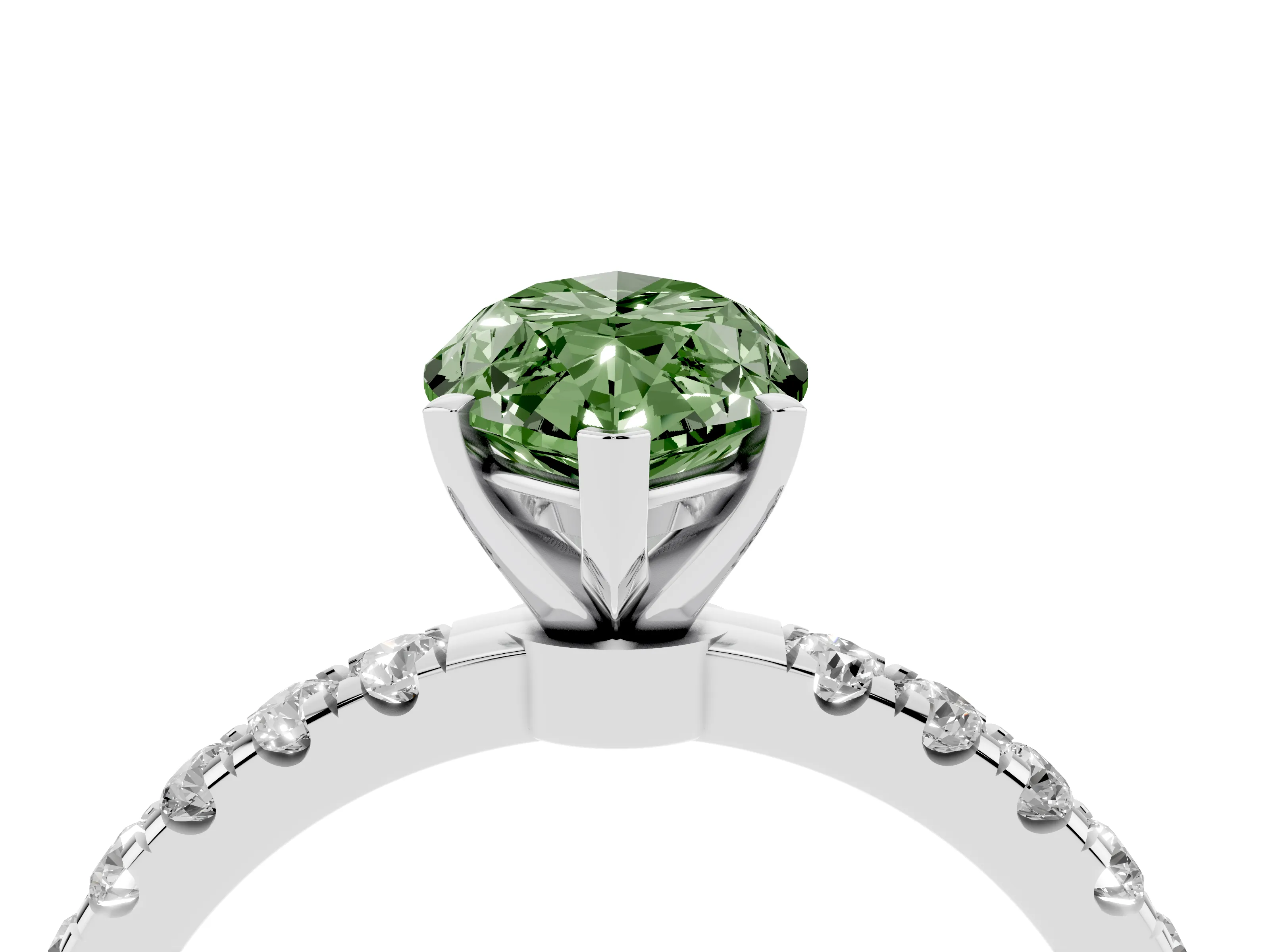 Fancy Green Marquise Cut Diamond Solitaire Ring Set in Platinum with Pavé Accents and Prong Setting