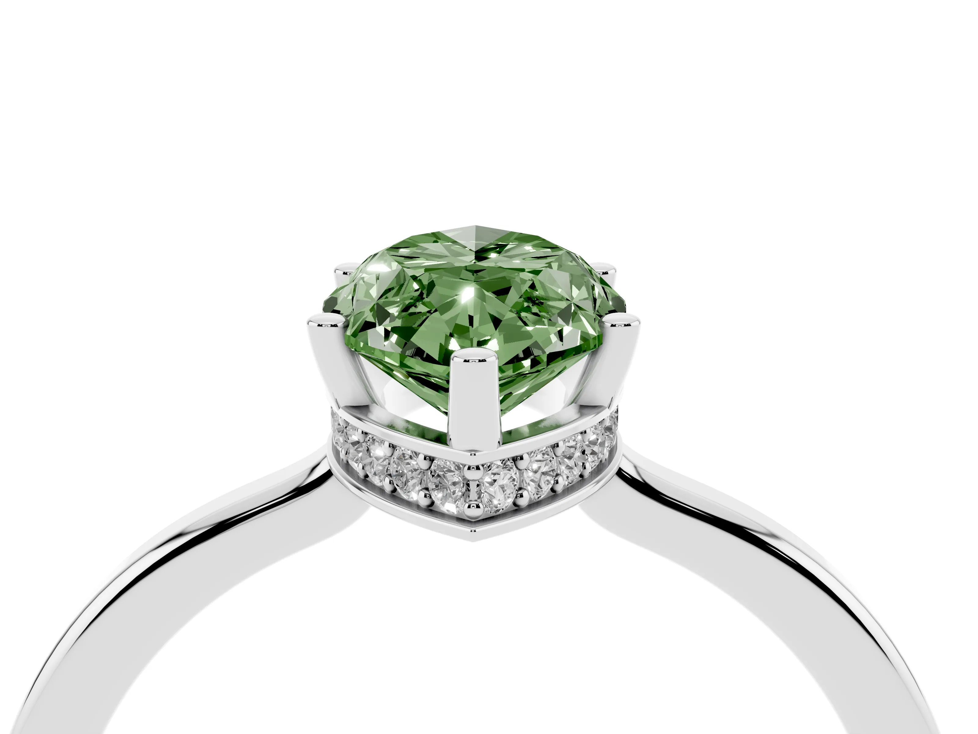 Fancy Green Marquise Cut Diamond Solitaire Engagement Ring Set in White gold with Prong Setting on a Plain Band