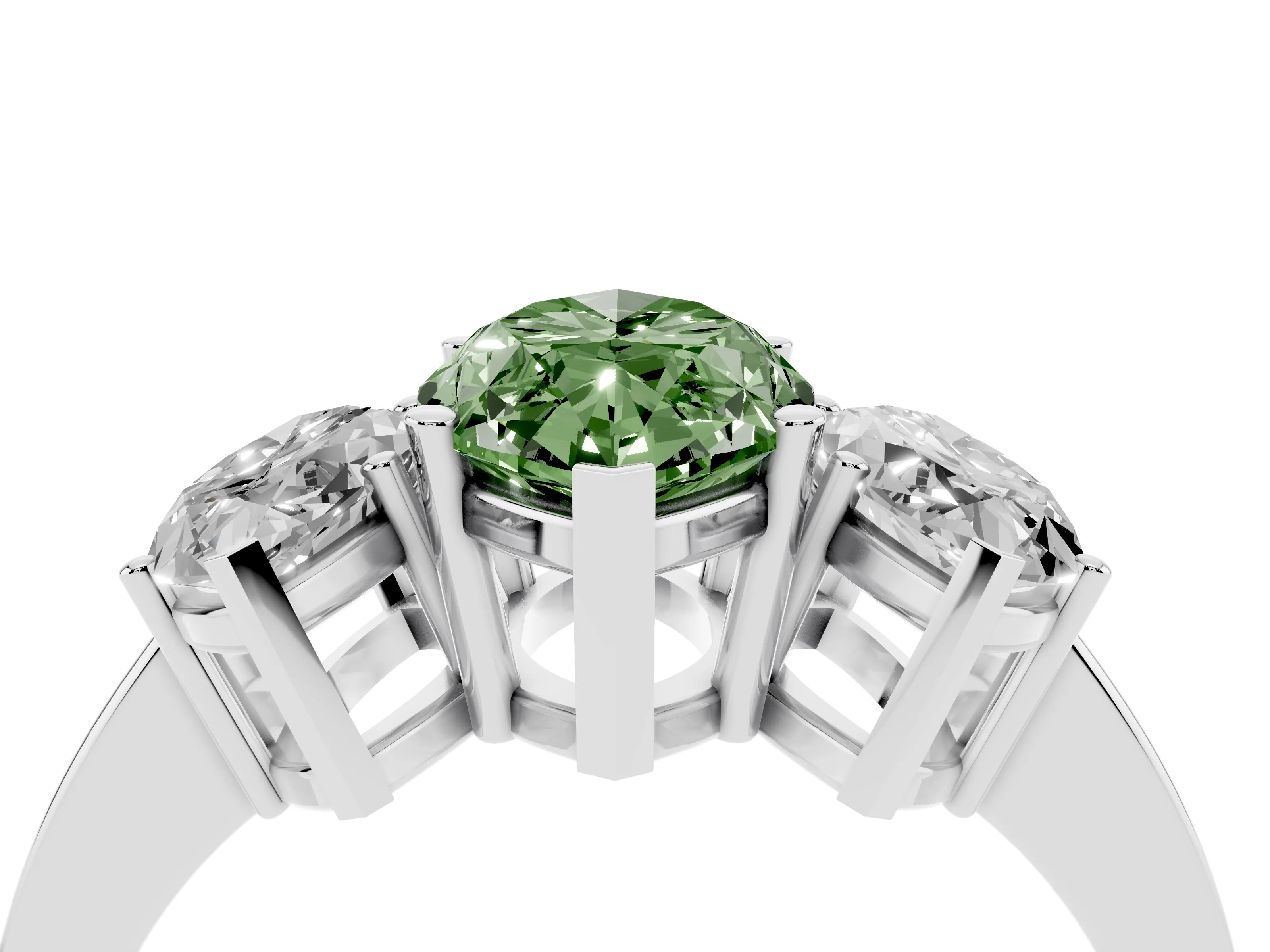 Fancy Green Marquise Cut Diamond Three-Stone Engagement Ring Set in Platinum with Flat Band