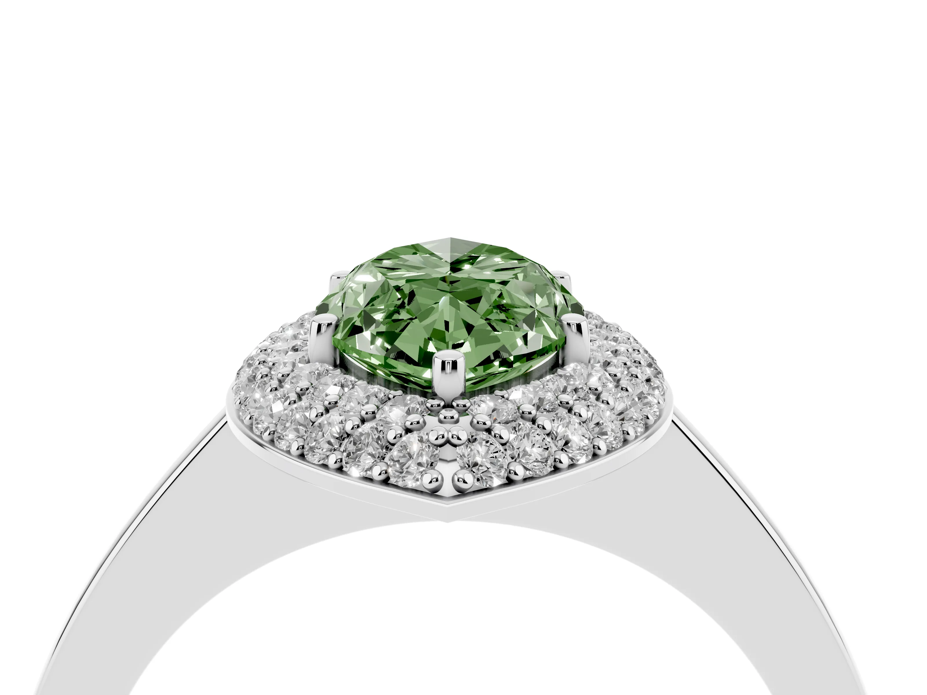 Fancy Green Marquise Cut Diamond Halo Engagement Ring Set in Platinum with Solitaire Band and Prong Setting
