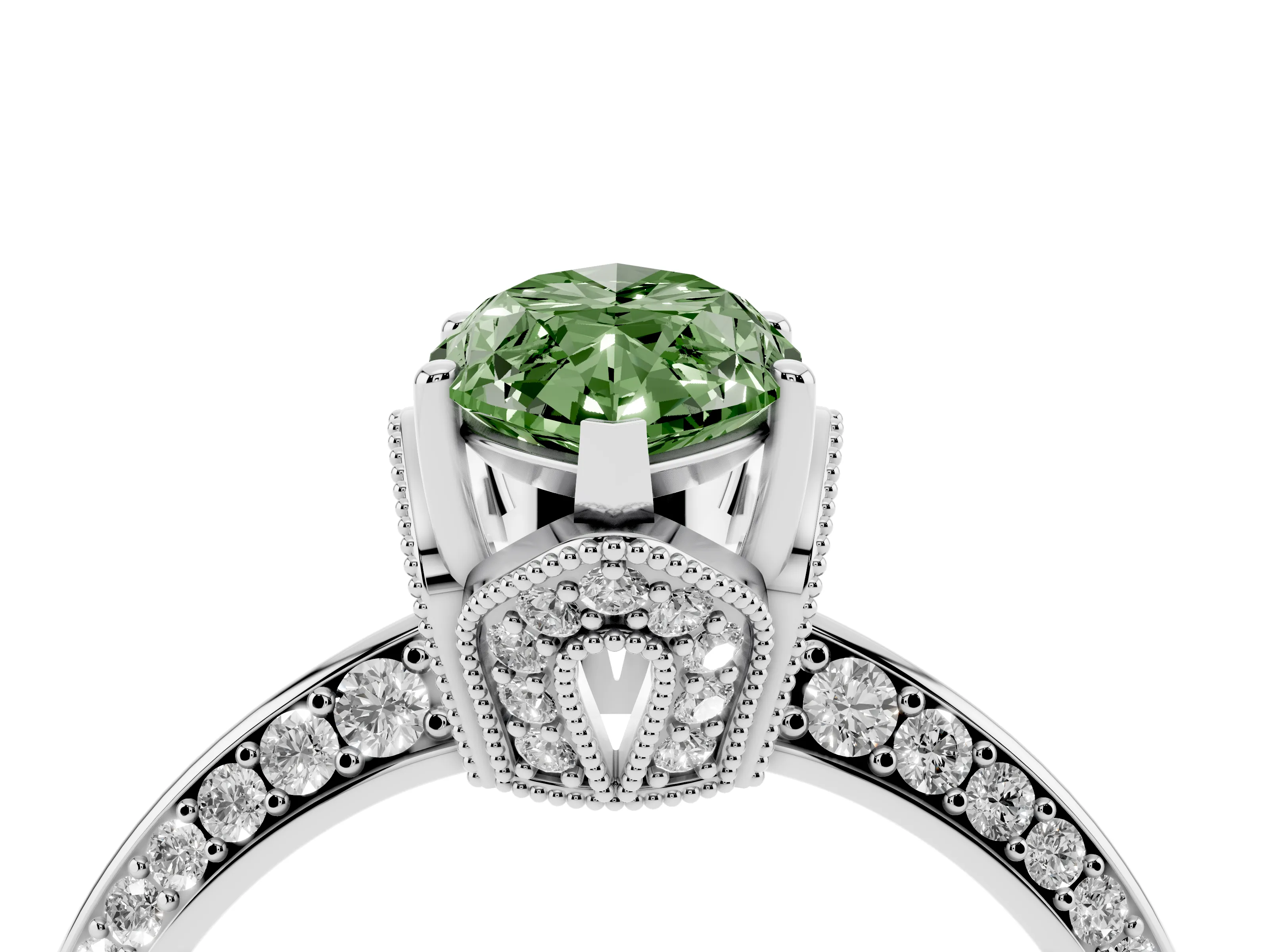 Fancy Green Marquise Cut Diamond Solitaire Engagement Ring Set in Silver with Pavé Split Shank and Prong Setting