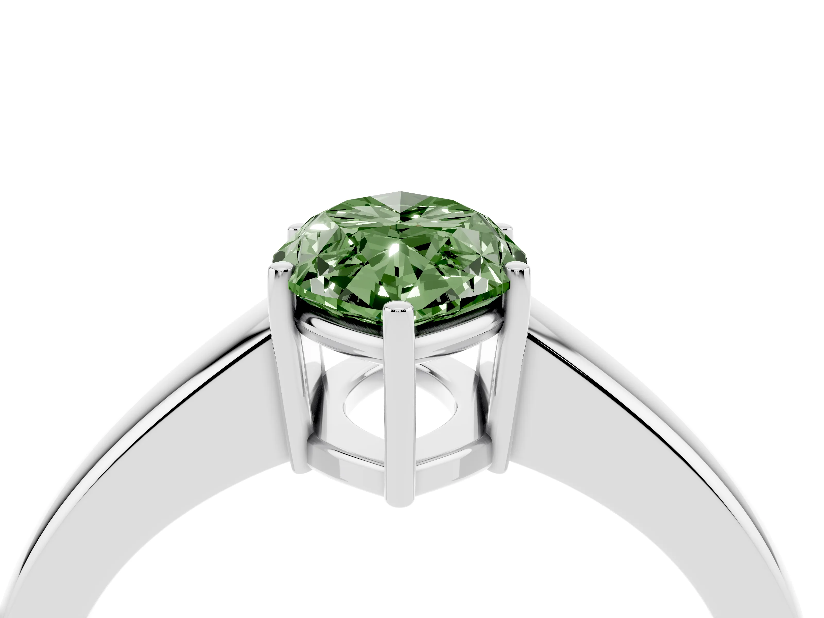 Fancy Green Marquise Cut Diamond Solitaire Ring Set in Platinum with Tapered Band and Prong Setting