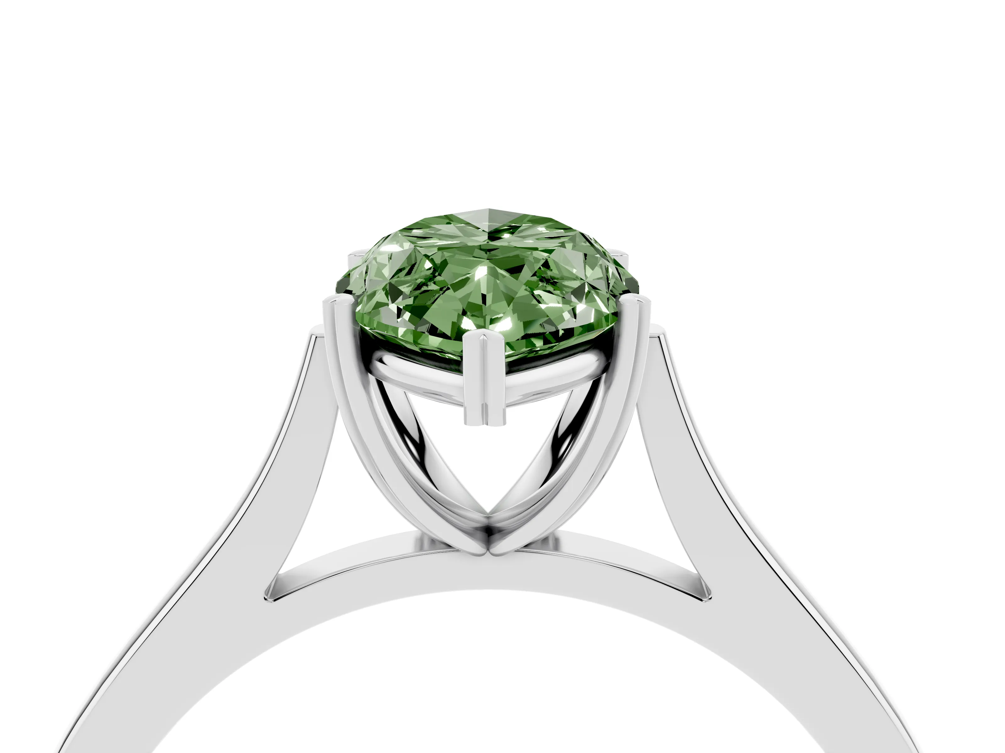 Fancy Green Marquise Cut Diamond Solitaire Heart Prong Engagement Ring Set in Silver with Tapered Band