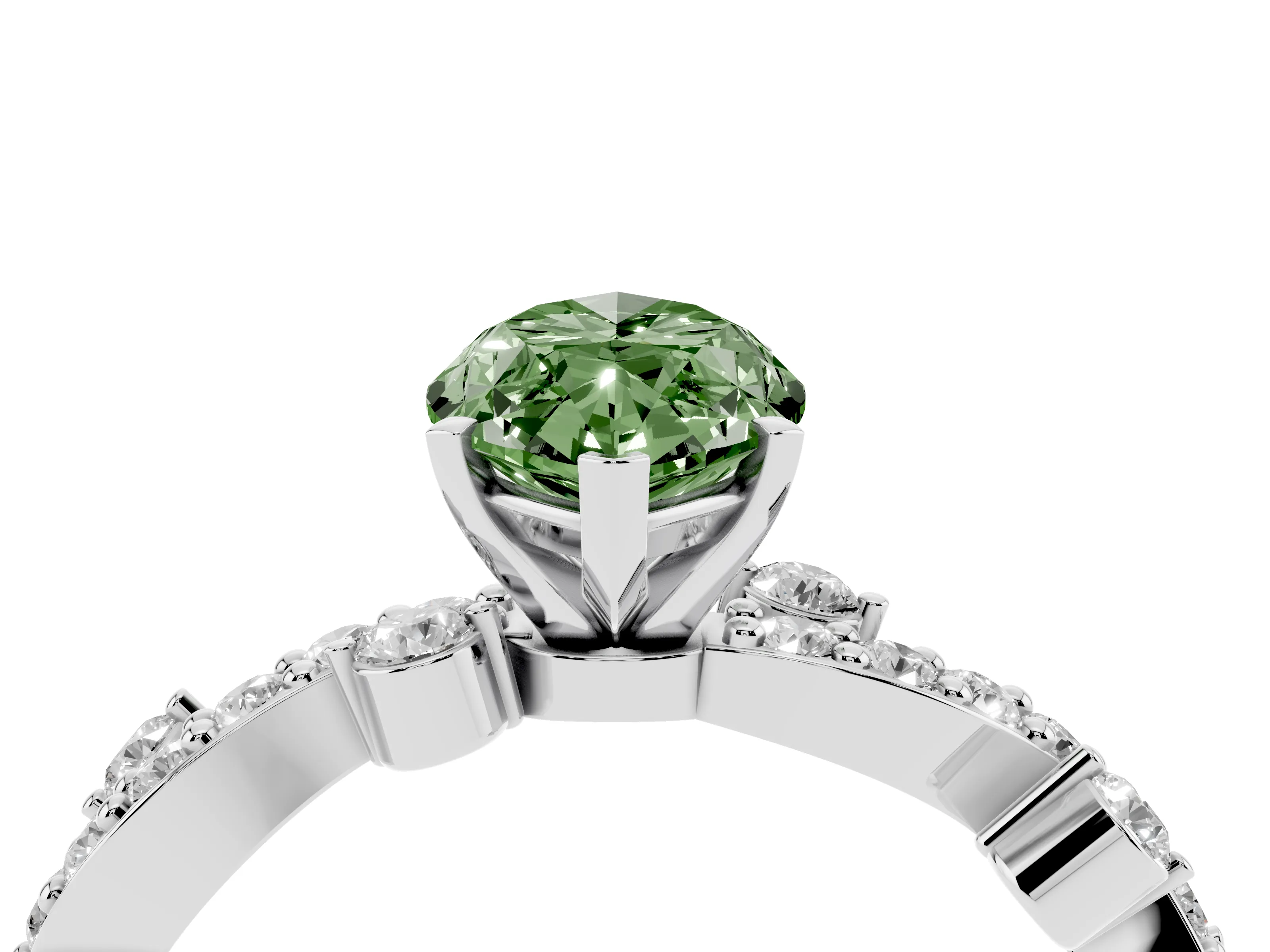Fancy Green Marquise Cut Diamond Solitaire Twisted Band Set in Platinum with Pavé Setting