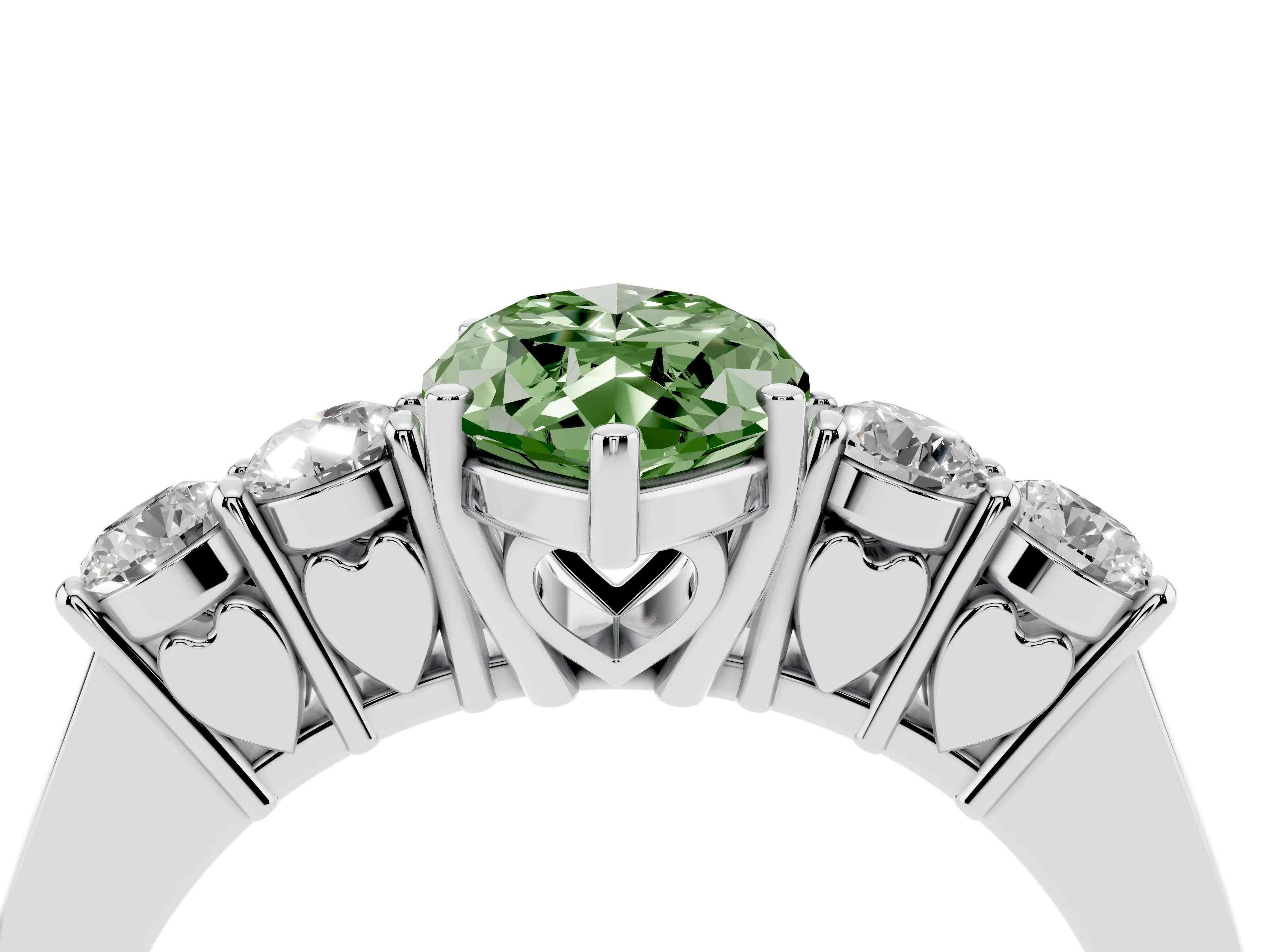 Fancy Green Marquise Cut Diamond Five-Stone Prong Set Band Ring Set in White gold with Polished Band