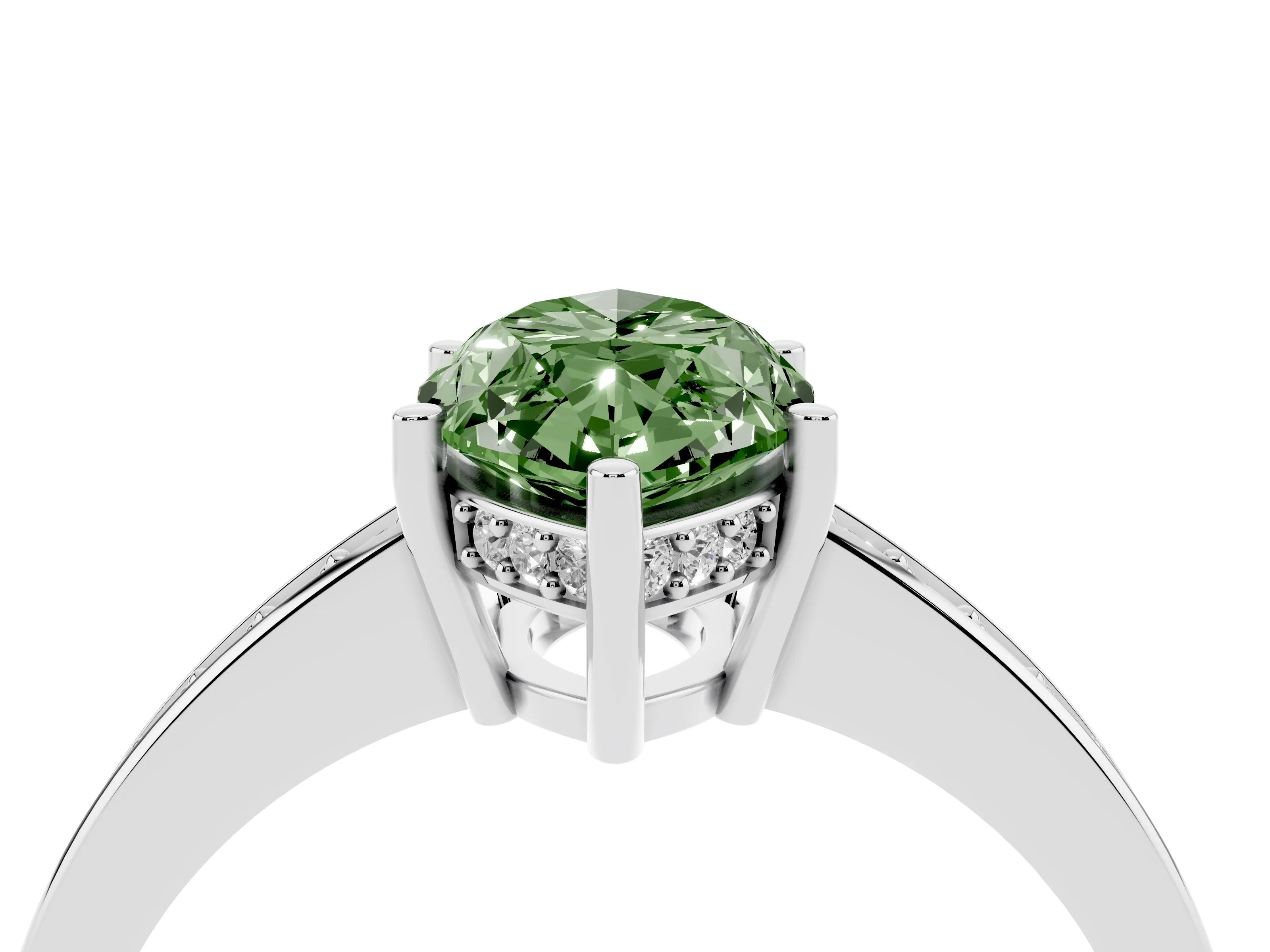 Fancy Green Marquise Cut Diamond Pavé Band Prong Set Solitaire Ring Set in Platinum