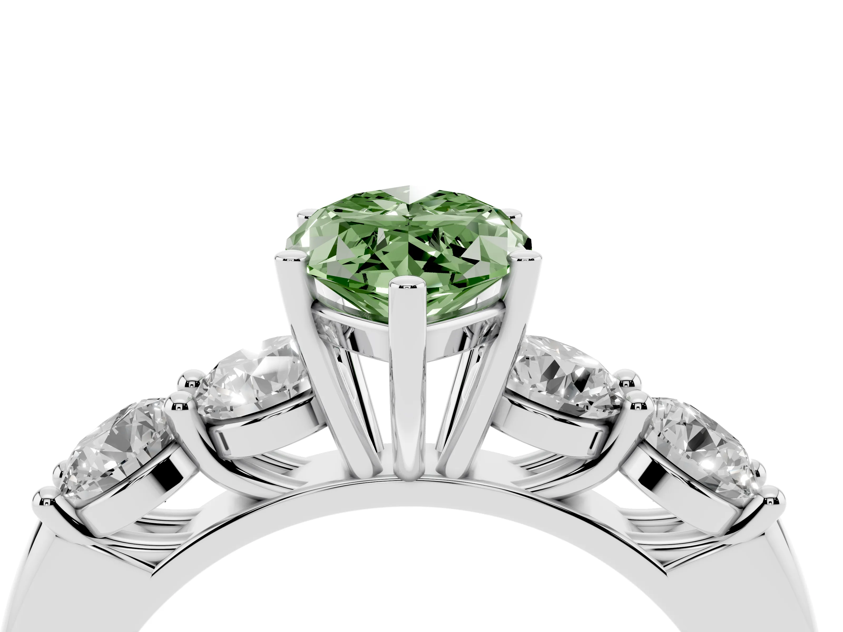 Fancy Green Marquise Cut Diamond Five-Stone Prong Set Ring Set in White gold with Classic Band