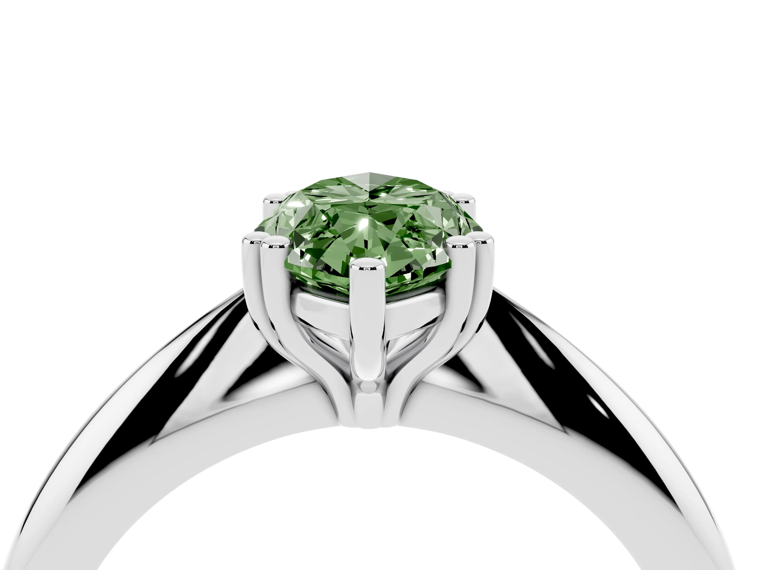 Fancy Green Marquise Cut Diamond Solitaire Engagement Ring Set in White gold with Tapered Band and Prong Setting