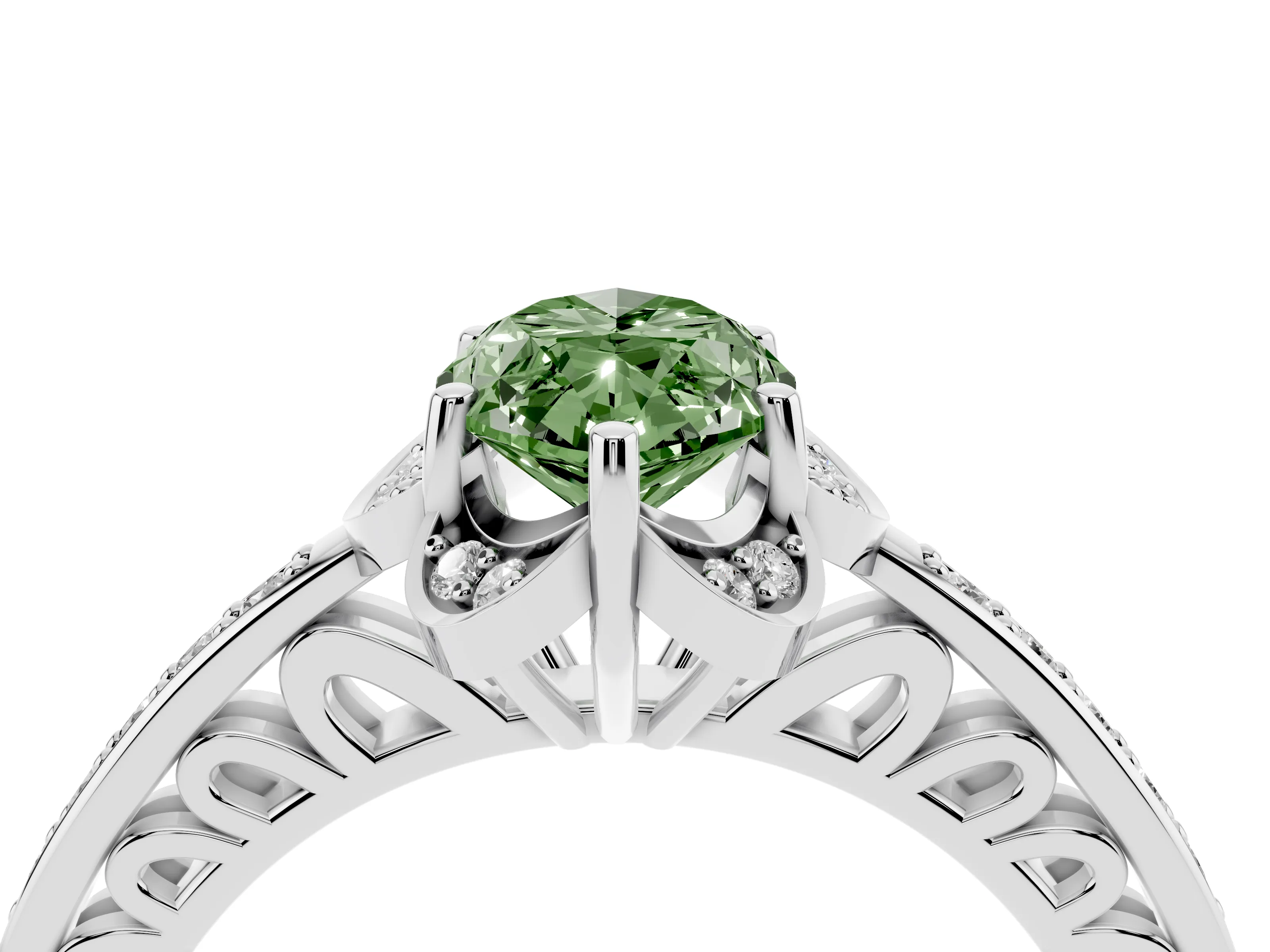 Fancy Green Marquise Cut Diamond Halo Ring Set in Silver with Channel Set Band and Prong Setting
