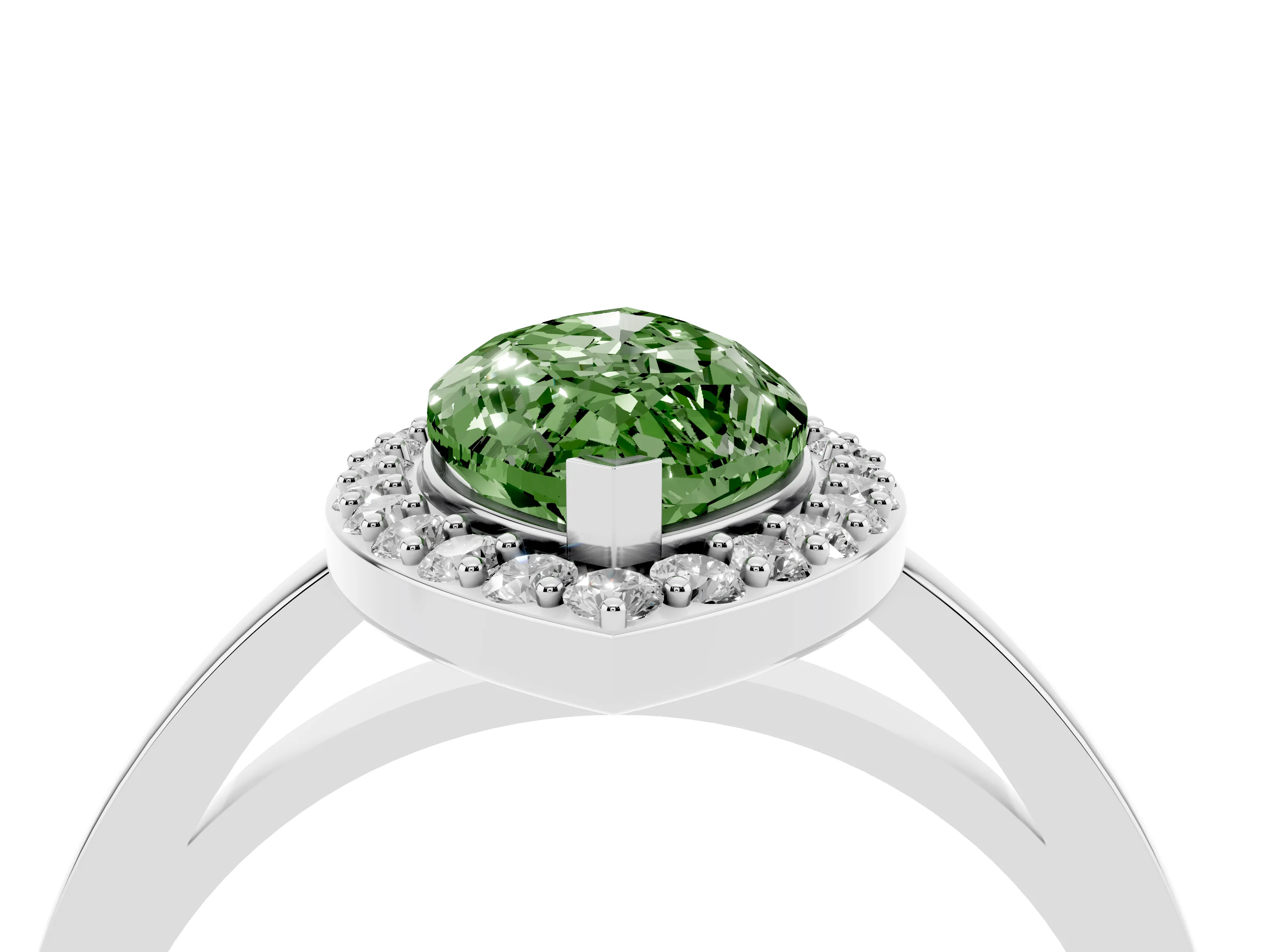 Fancy Green Marquise Cut Diamond Halo Ring Set in White gold with Solitaire Band and Prong Setting