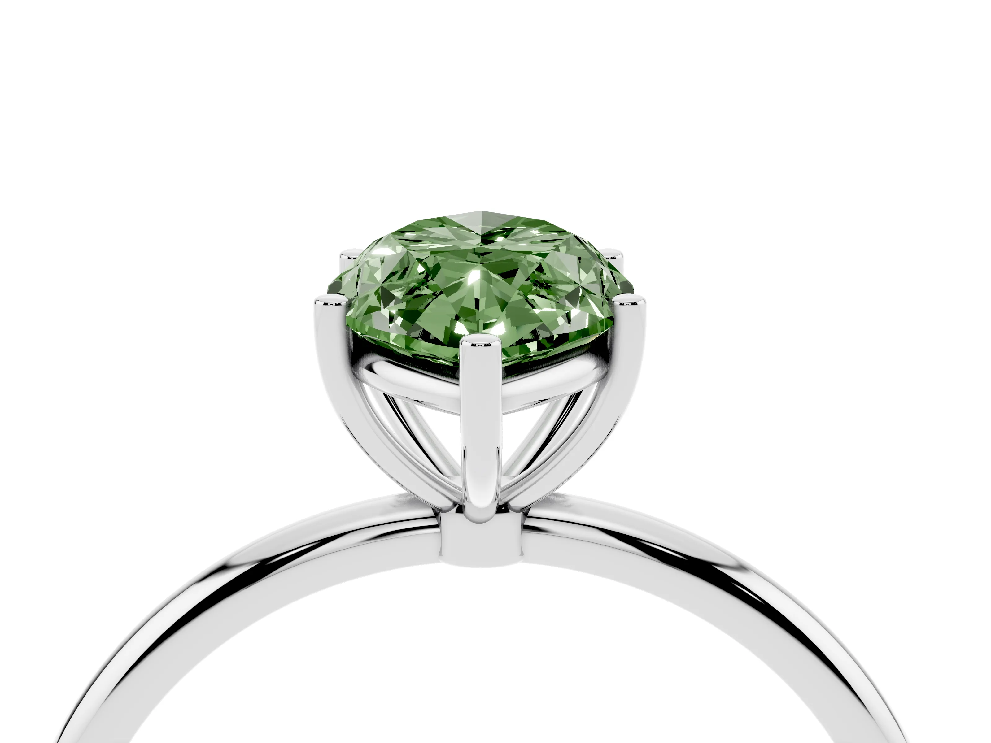 Fancy Green Marquise Cut Diamond Solitaire Engagement Ring Set in White gold with Thin Band and Prong Setting