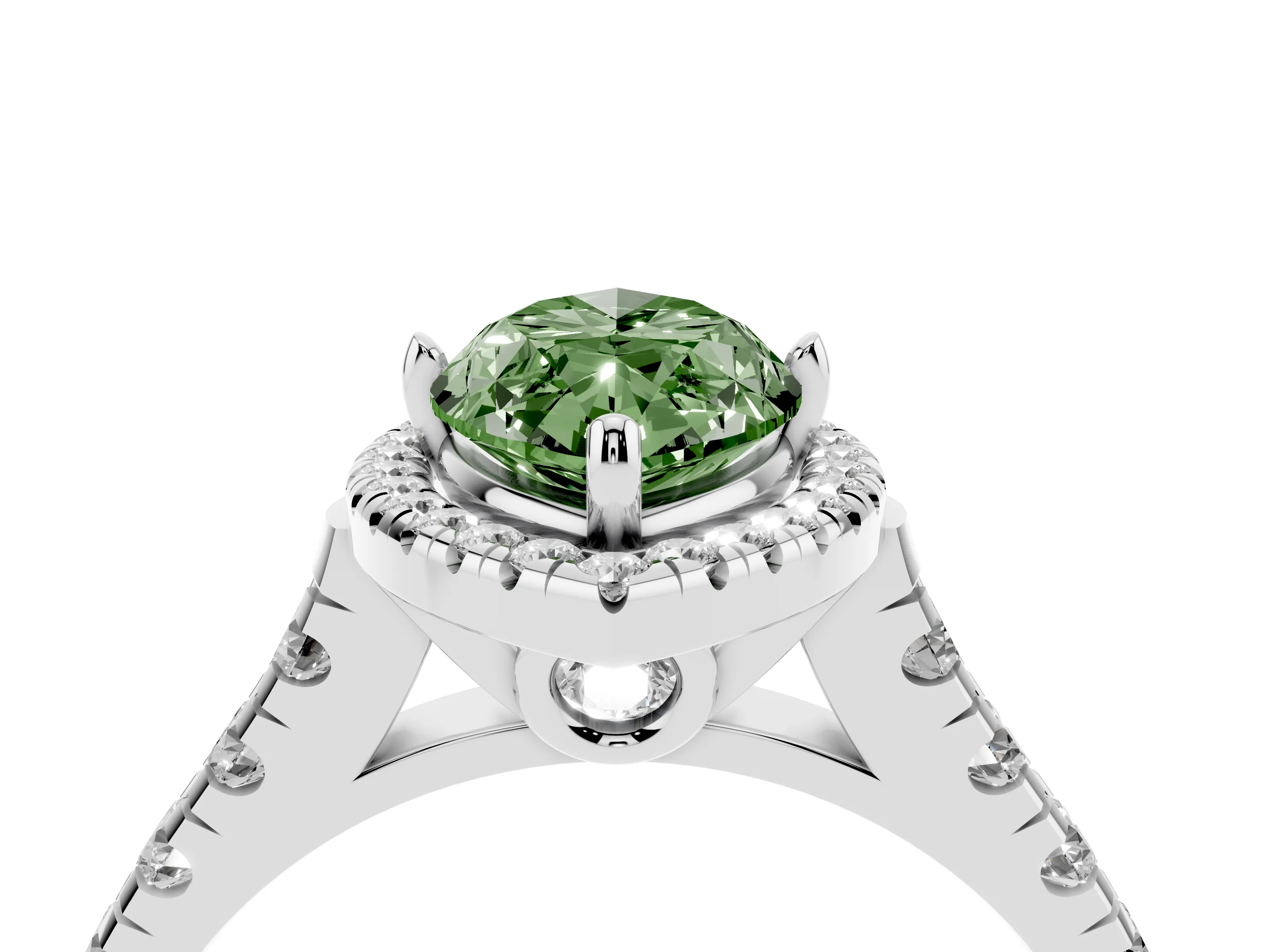 Fancy Green Marquise Cut Diamond Halo Engagement Ring Set in Platinum with Pavé Band and Prong-Set Center