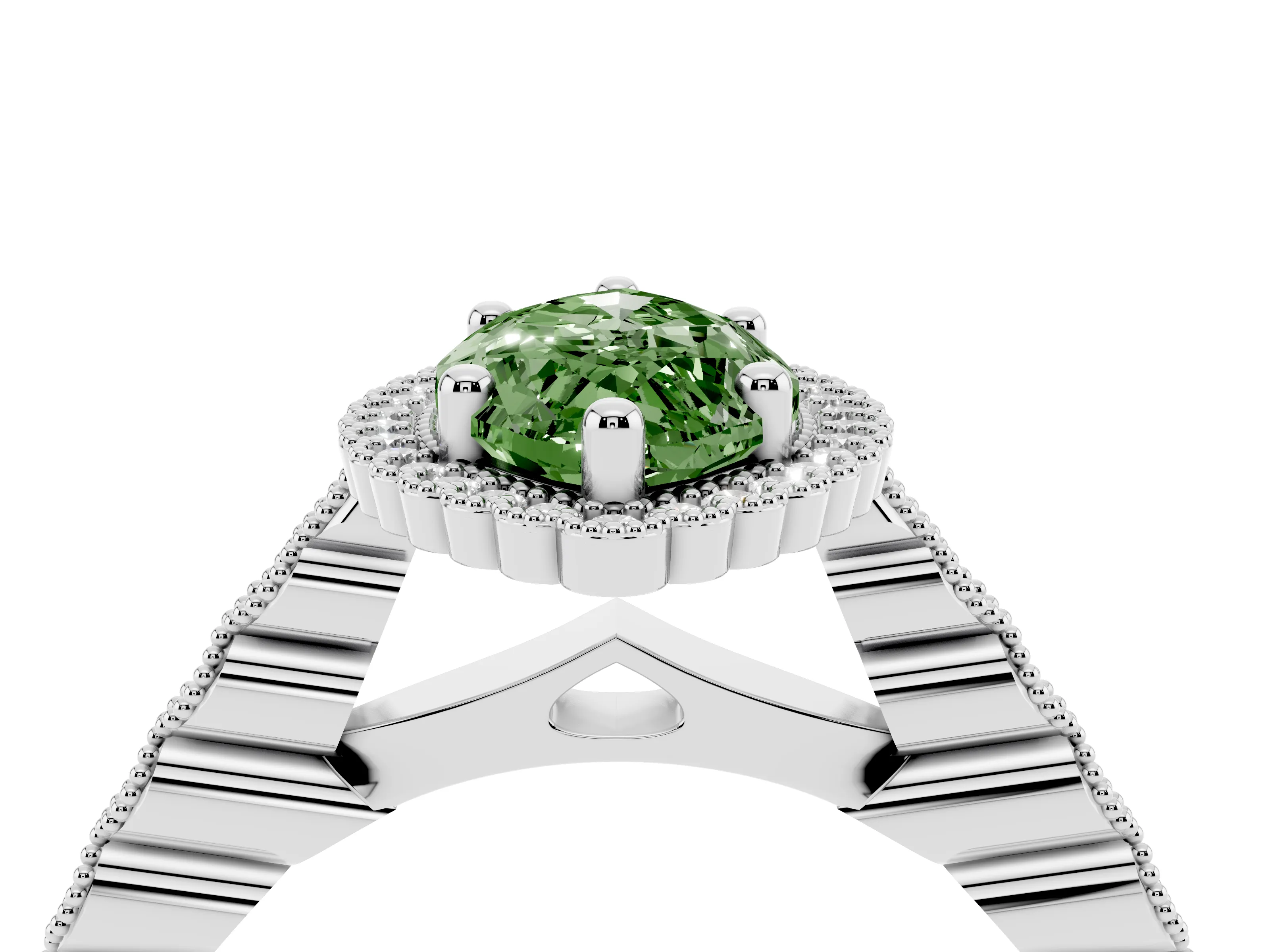 Fancy Green Marquise Cut Diamond Halo Ring Set in Silver with Pavé Milgrain Band