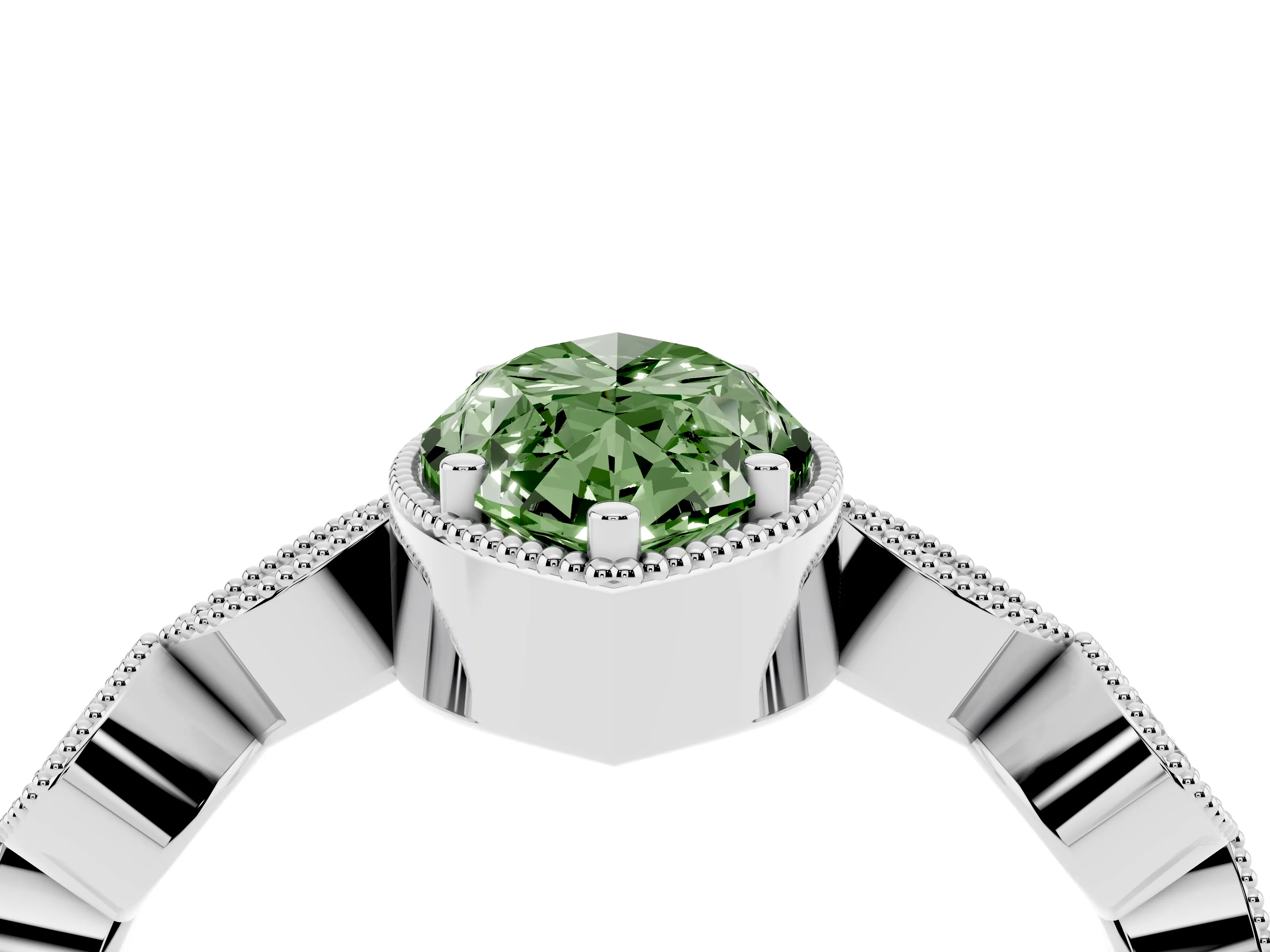 Fancy Green Marquise Cut Diamond Vintage-Inspired Milgrain Ring Set in Silver with Marquise Stations of Round Accents
