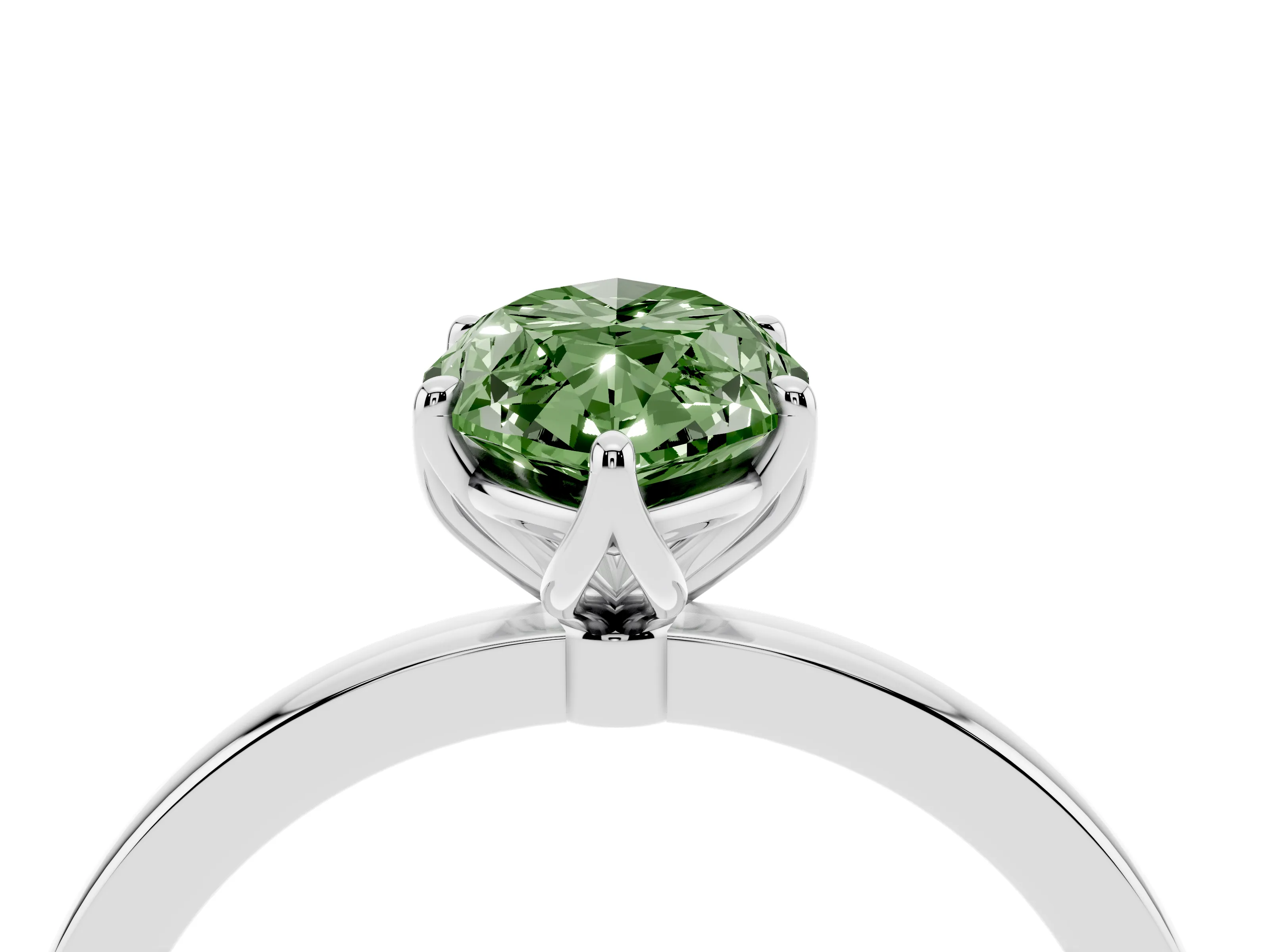Fancy Green Marquise Cut Diamond Solitaire Ring Set in White gold with Prong Setting and Thin Polished Band