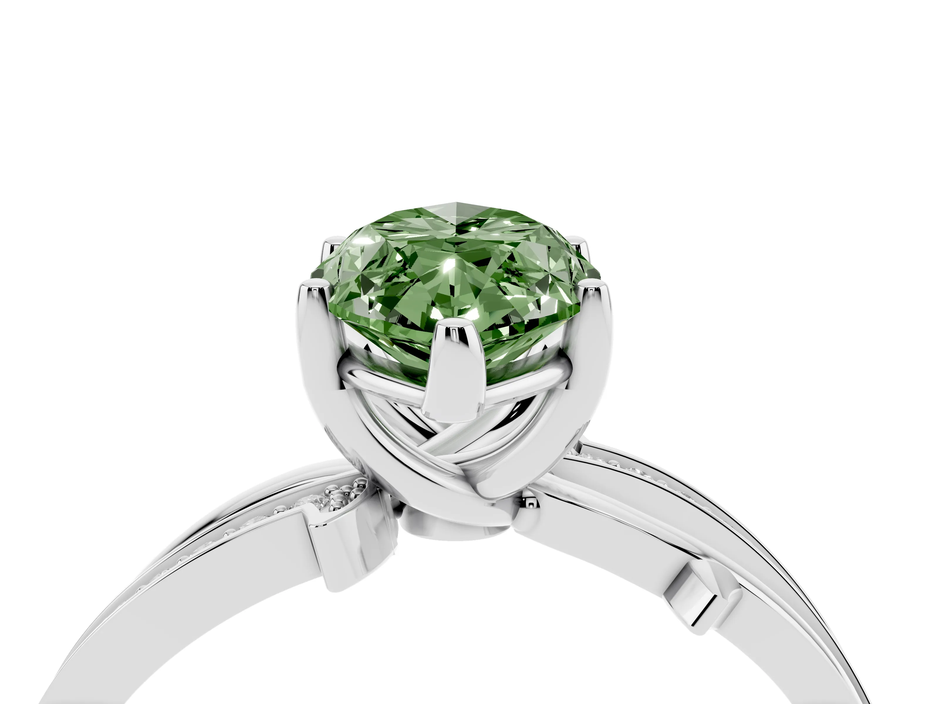 Fancy Green Marquise Cut Diamond Pavé Twist Band Solitaire Ring Set in Silver with Prong Setting