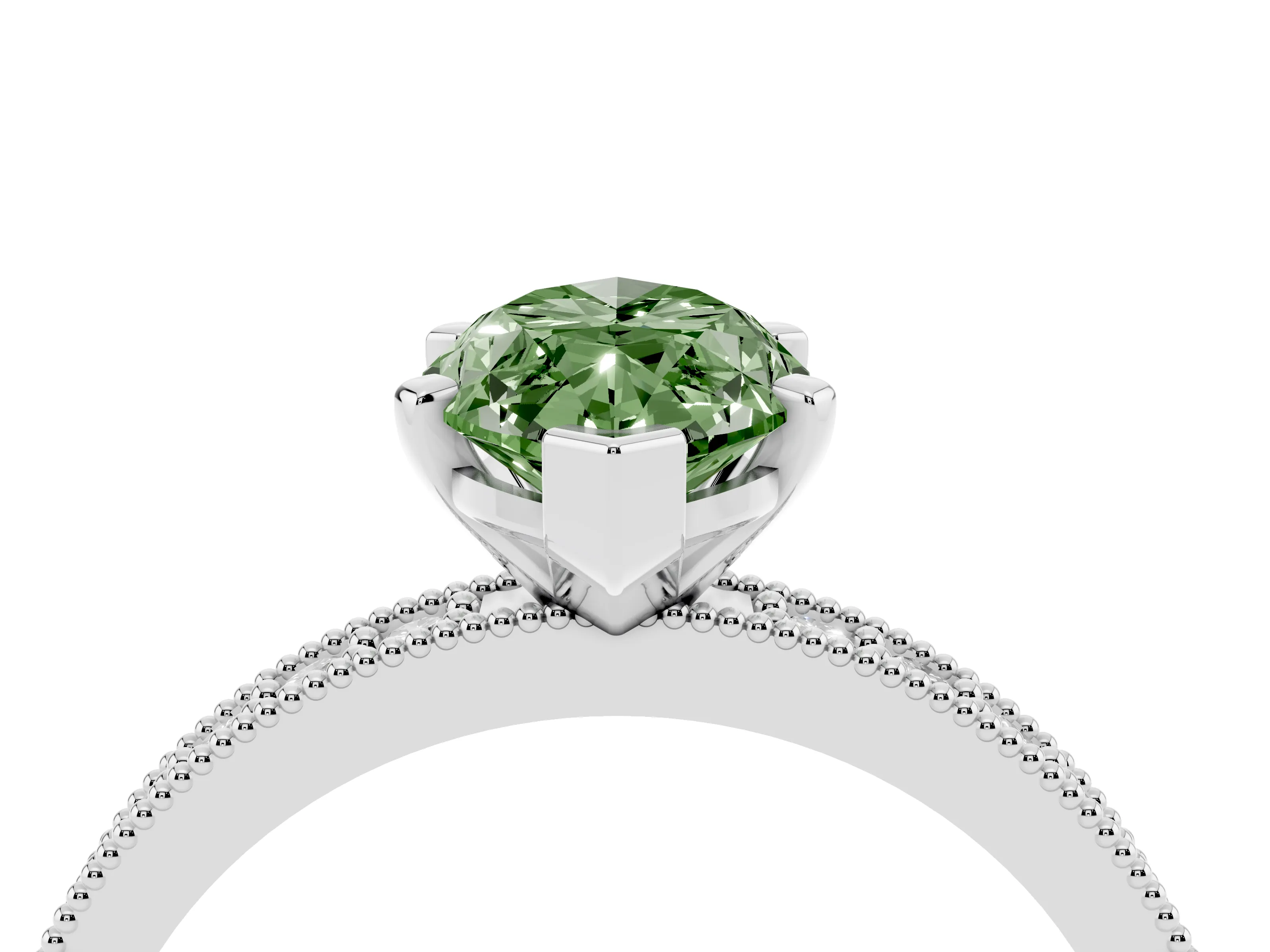 Fancy Green Marquise Cut Diamond Milgrain Pavé Engagement Ring Set in Platinum with Prong Setting