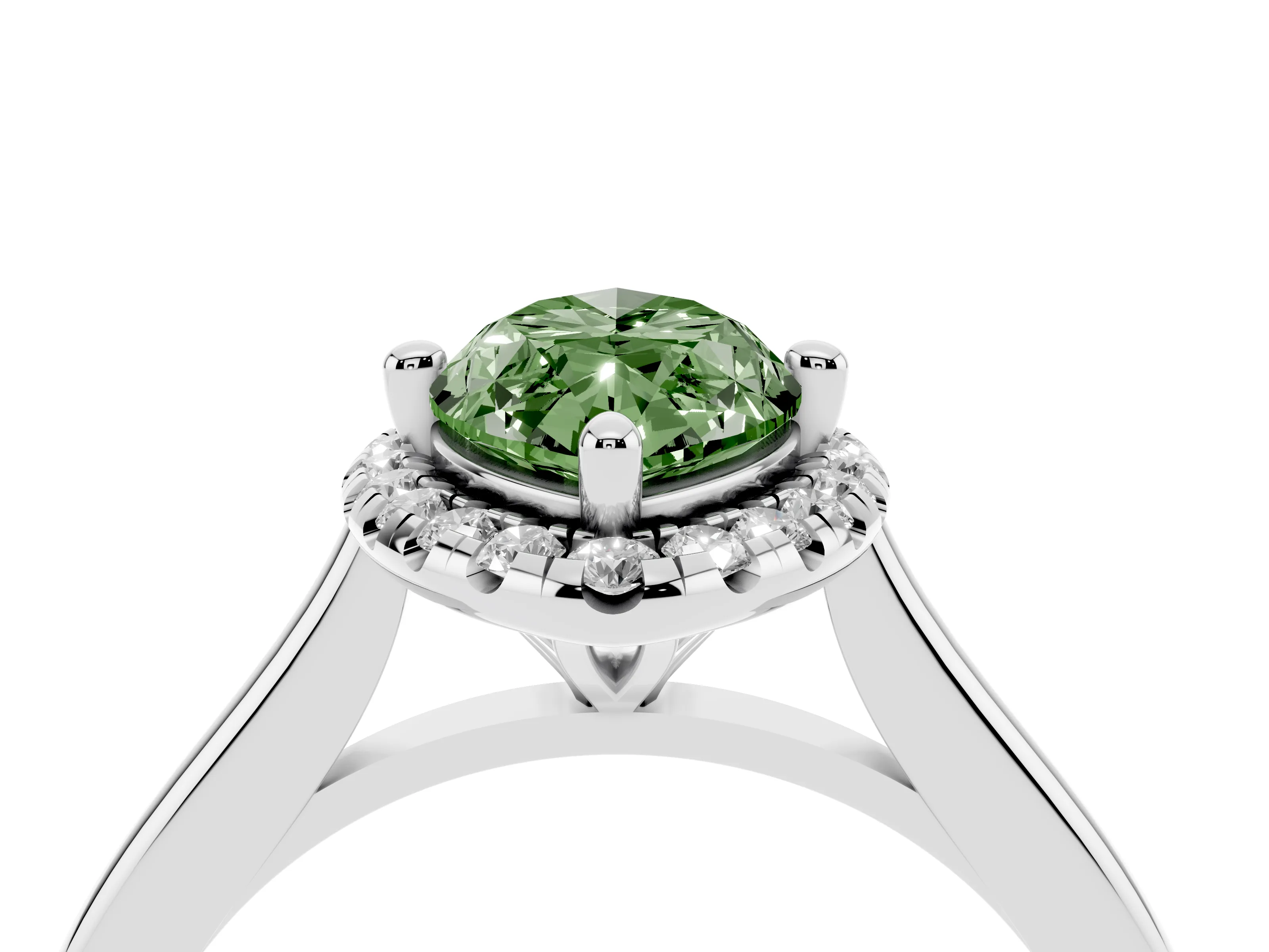 Fancy Green Marquise Cut Diamond Halo Engagement Ring Set in Platinum with Pavé Band and Rising Shoulders