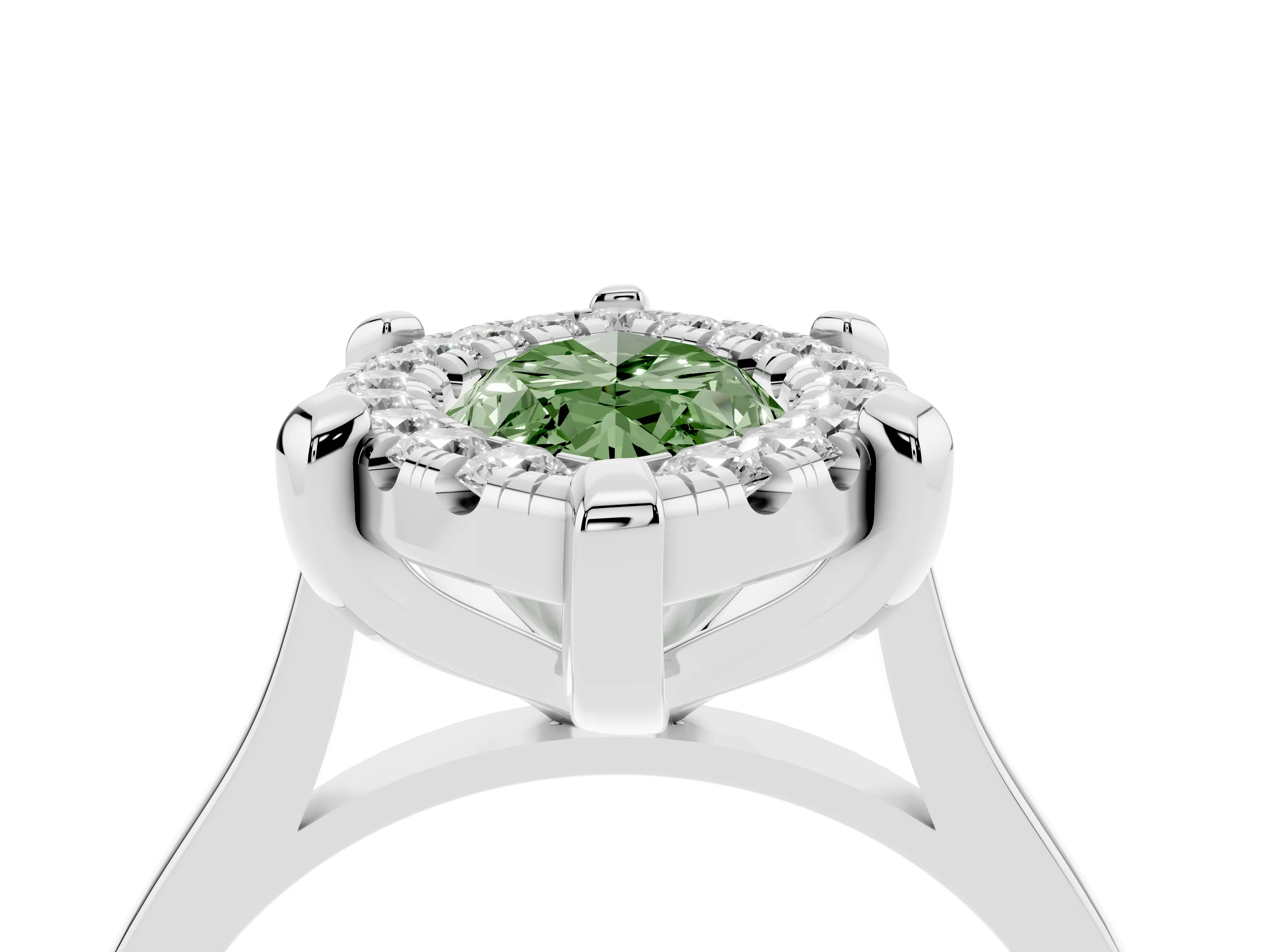 Fancy Green Marquise Cut Diamond Cluster Halo Solitaire Ring Set in Platinum with Prong Setting