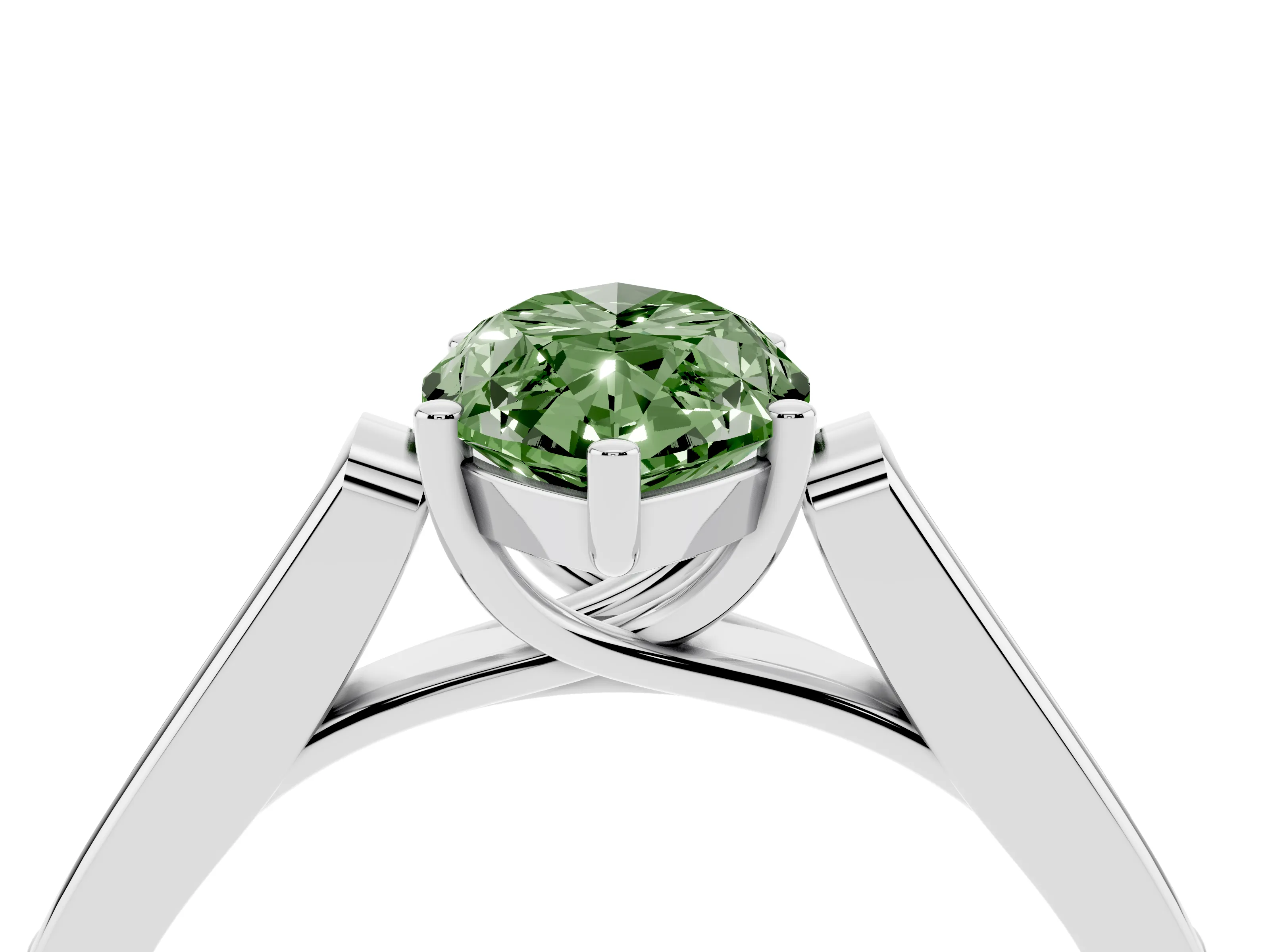 Fancy Green Marquise Cut Diamond Solitaire Cathedral Engagement Ring Set in White gold with Channel-Set Band and Prong Setting