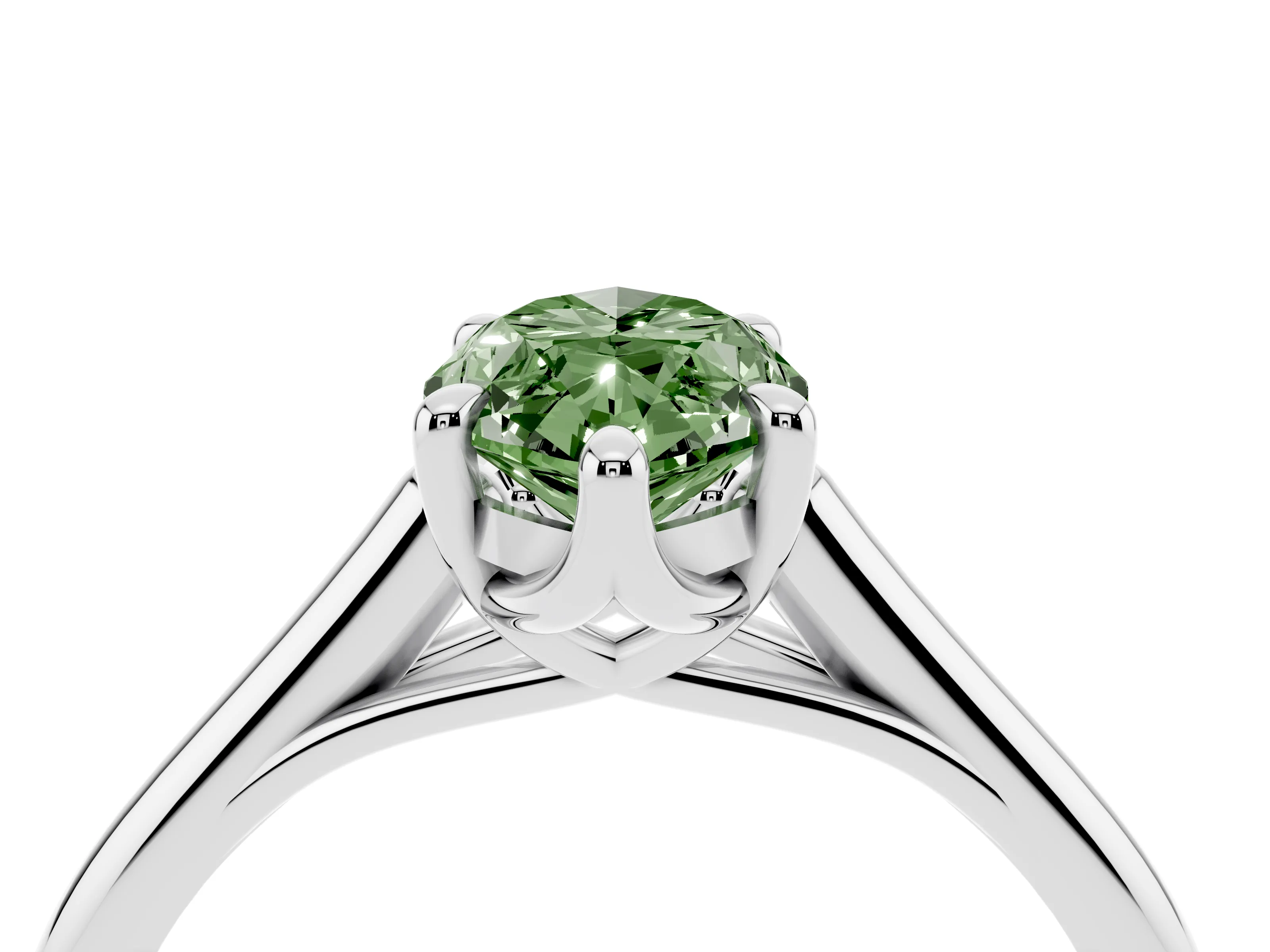 Fancy Green Marquise Cut Diamond Solitaire Engagement Ring Set in Platinum with Prong Setting and Plain Classic Band