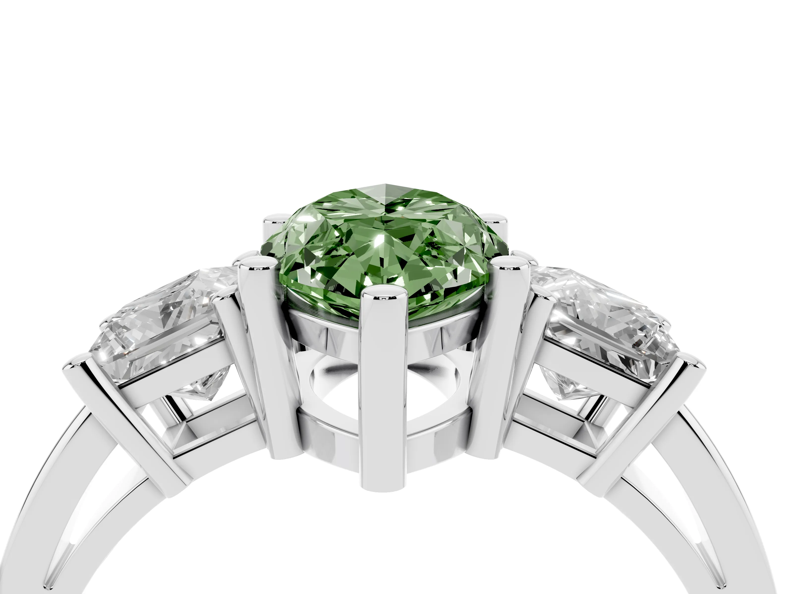 Fancy Green Three-Stone Marquise Cut Diamond Solitaire Ring Set in Platinum with Prong Setting