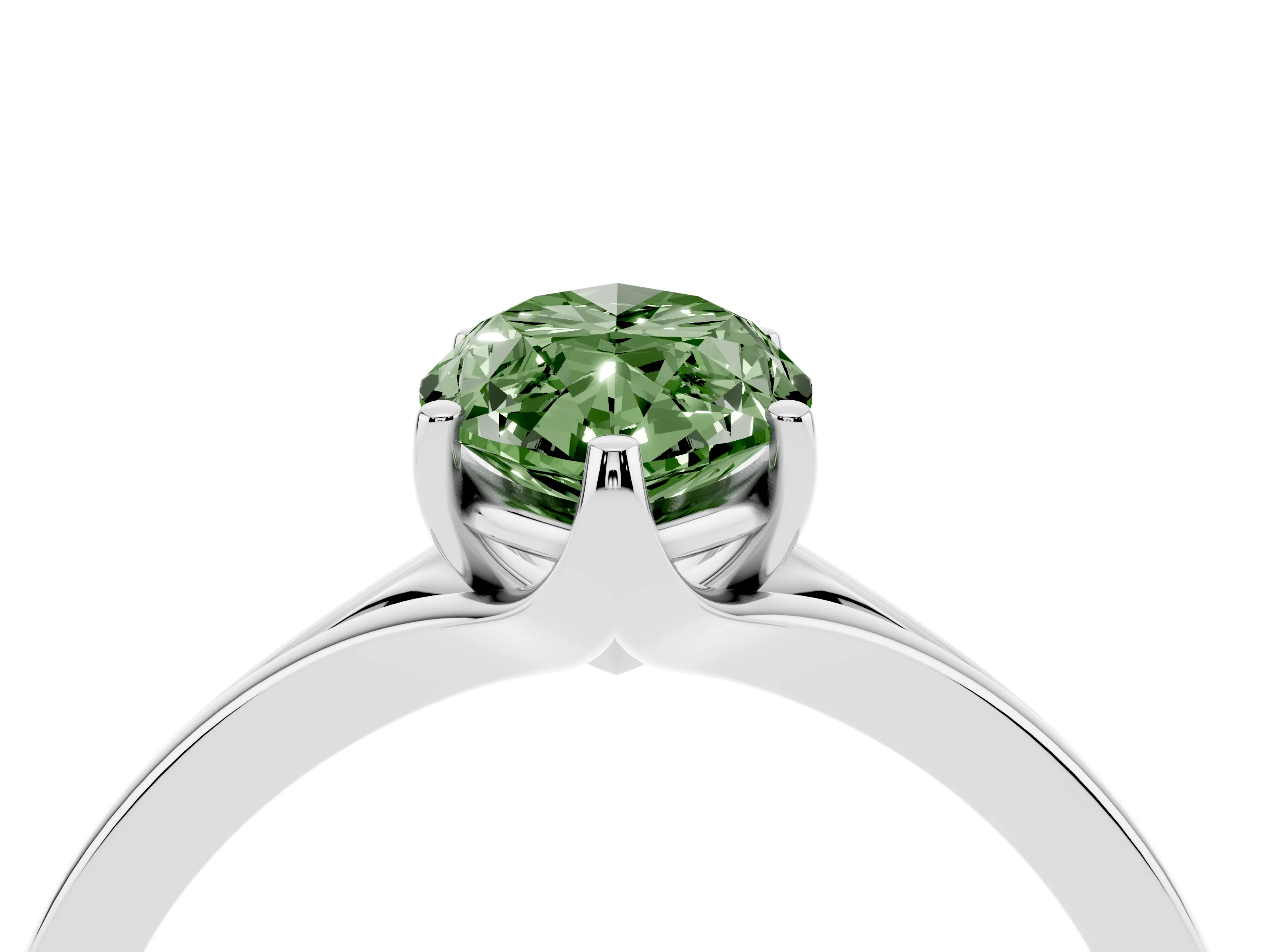 Fancy Green Marquise Cut Diamond Solitaire Ring Set in White gold with Polished Tapered Band and Prong Setting
