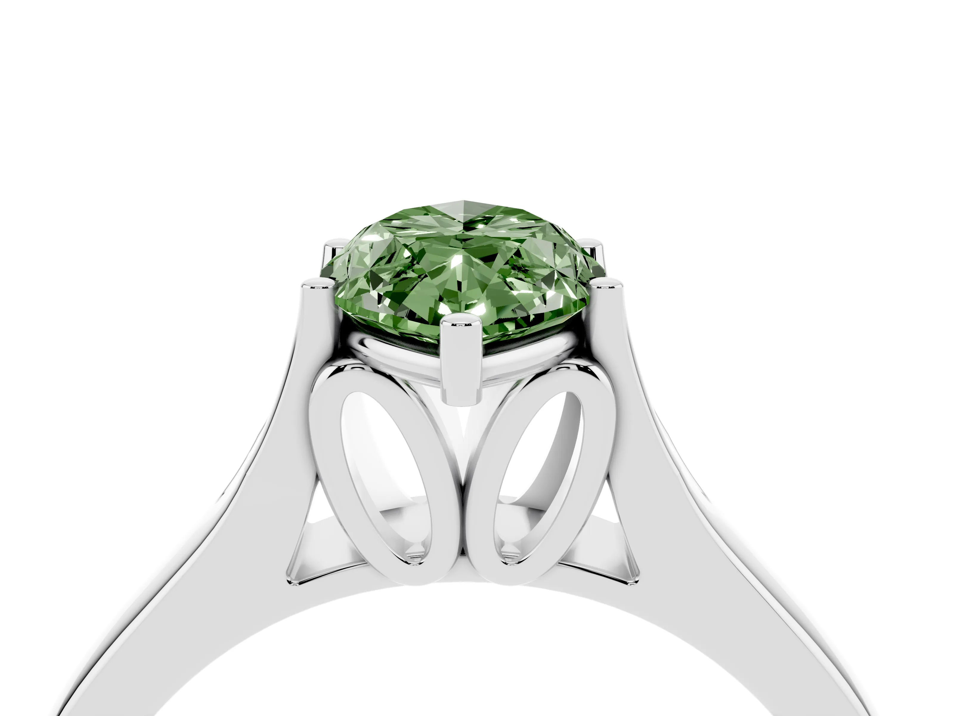 Fancy Green Marquise Cut Diamond Solitaire Ring Set in White gold with Arched Cathedral Band and Prong Setting