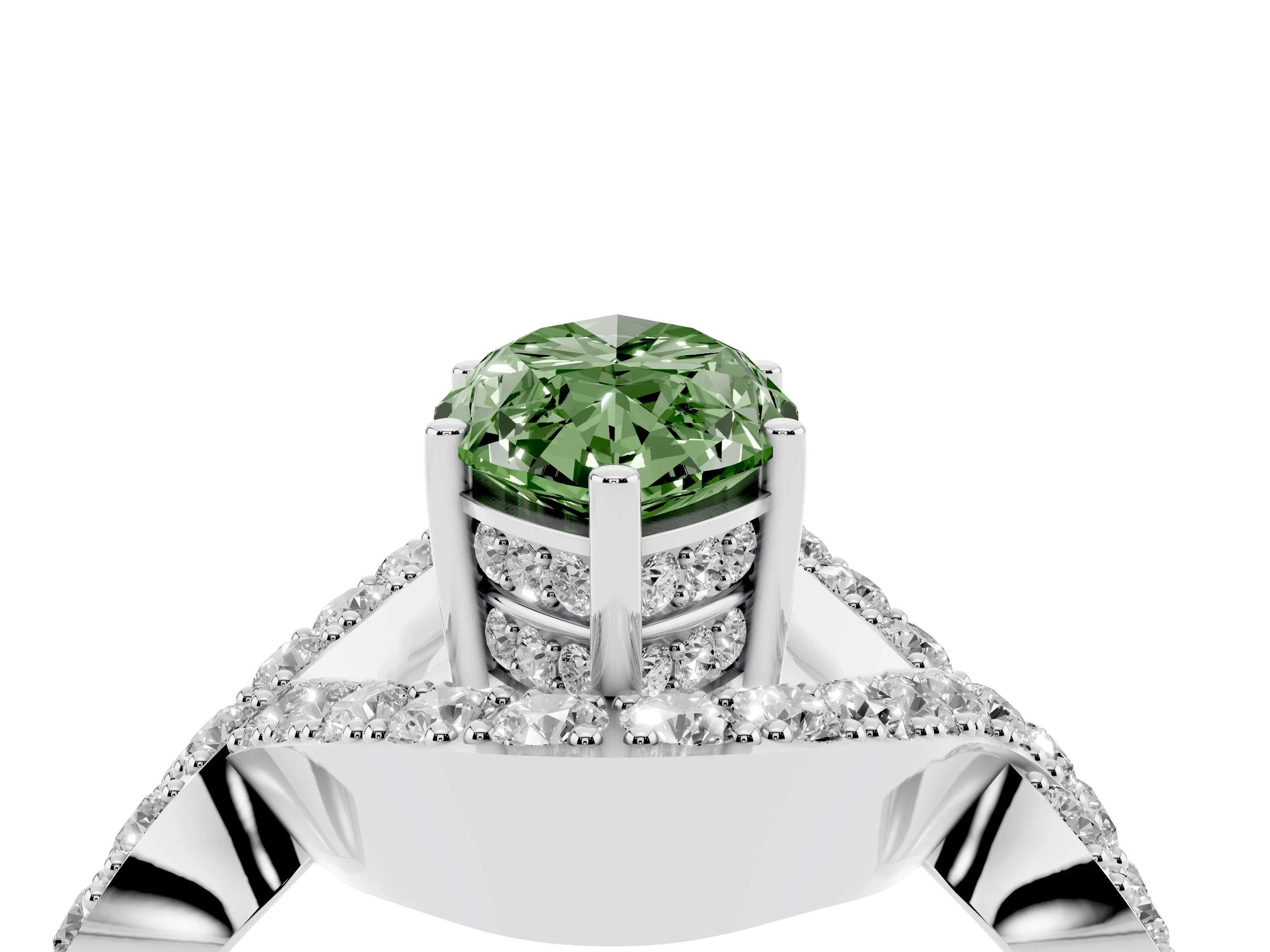 Fancy Green Marquise Cut Diamond Solitaire Twist Band Pavé Engagement Ring Set in Silver