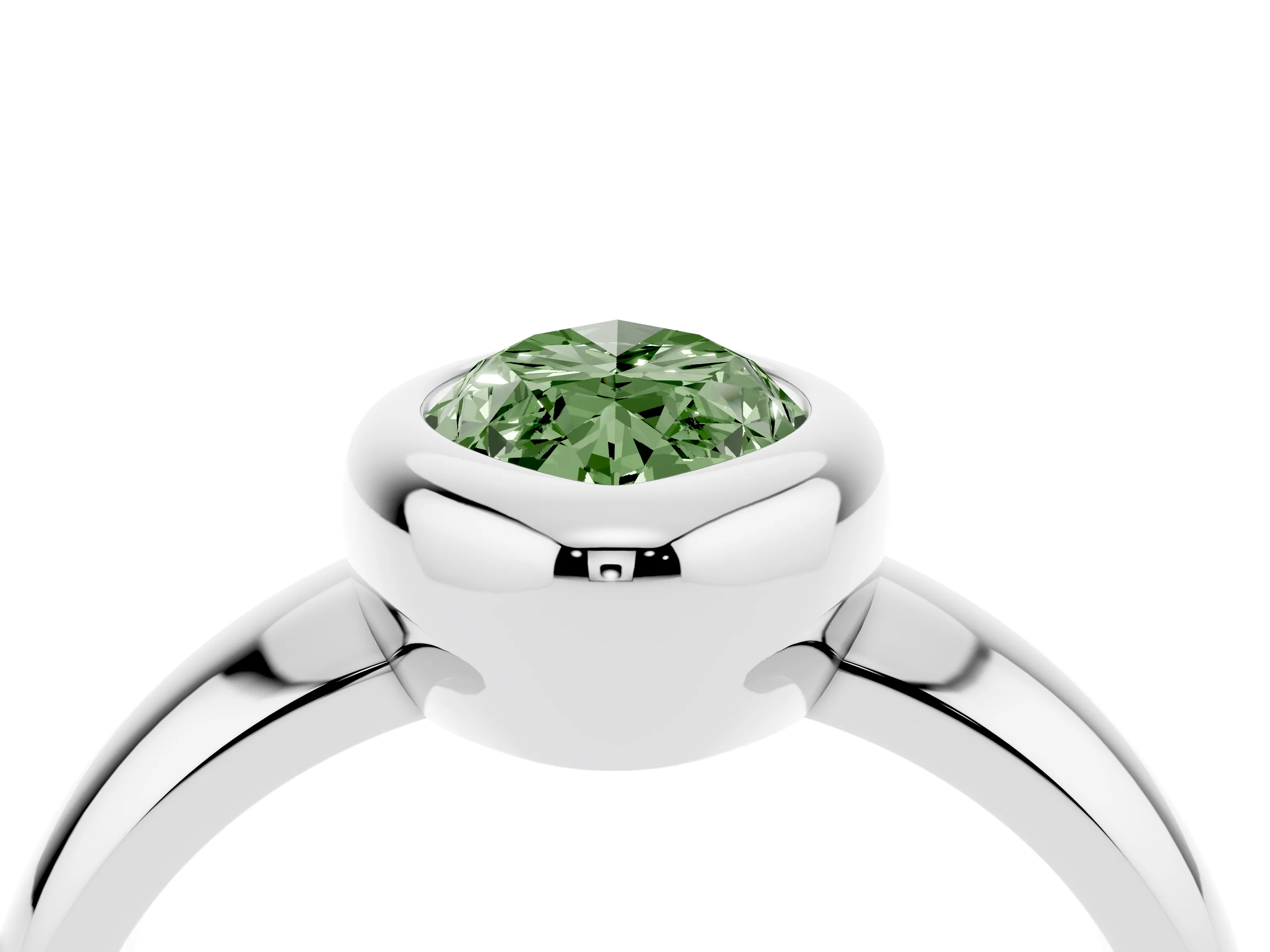 Fancy Green Bezel Set Marquise Cut Diamond Solitaire Ring Set in Silver with Wide Band