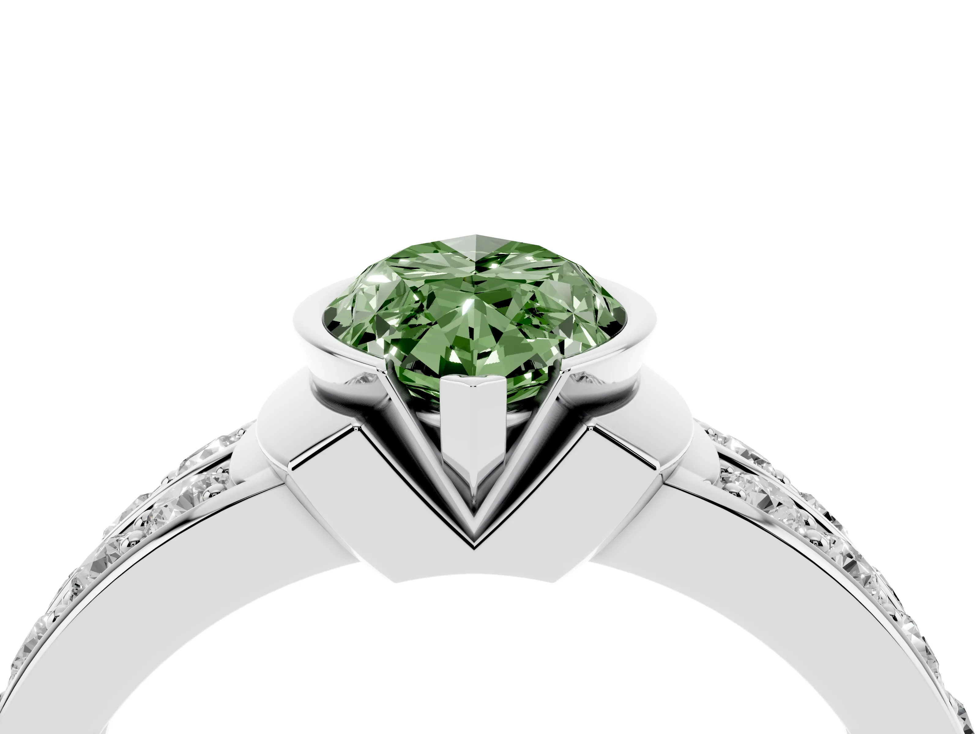 Fancy Green Marquise Cut Diamond Wide Channel Set Band Ring Set in Silver with Bezel Setting