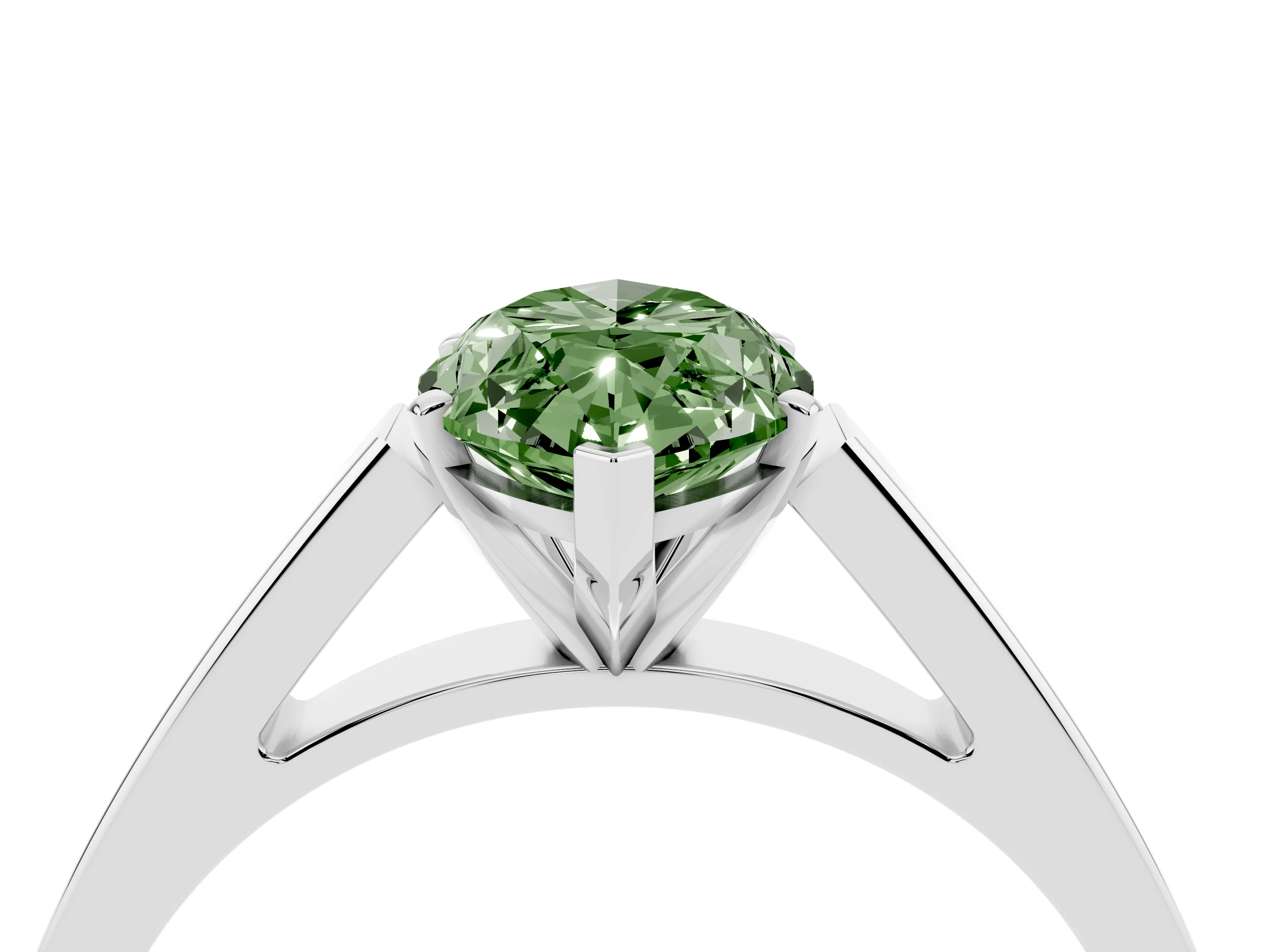 Fancy Green Marquise Cut Diamond Solitaire Engagement Ring Set in Platinum with Prong Setting and Tapered Band