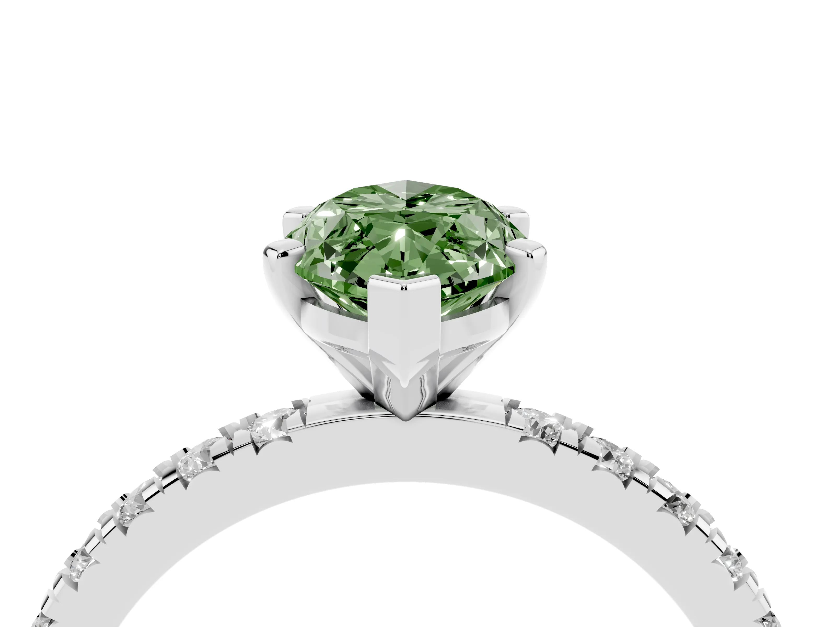 Fancy Green Marquise Cut Diamond Pavé Band Solitaire Set in White gold with Prong Setting