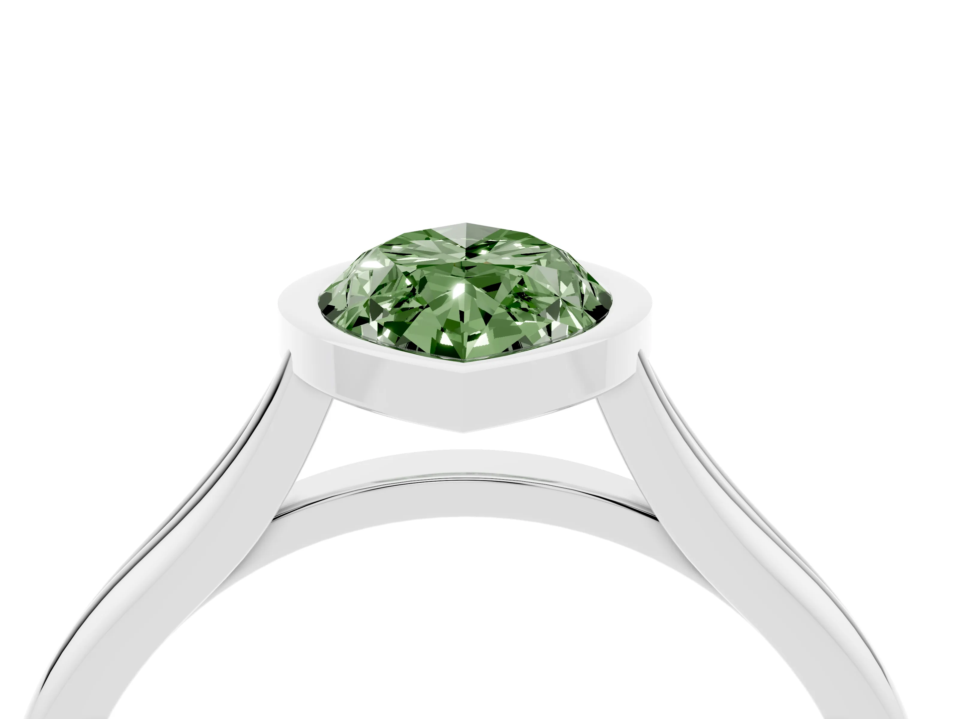 Fancy Green Bezel Set Marquise Cut Diamond Solitaire Ring Set in Silver with Tapered Band