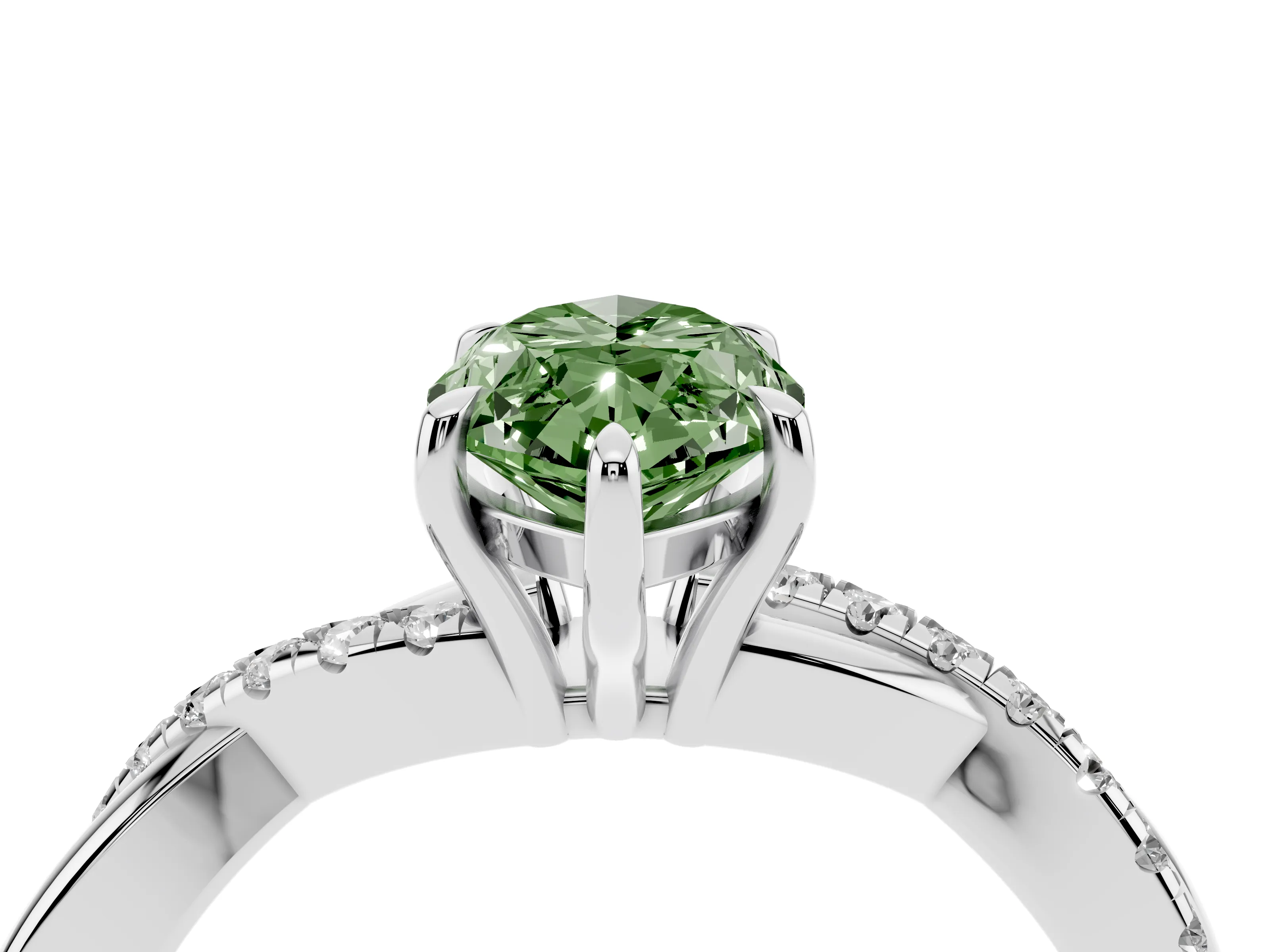 Fancy Green Marquise Cut Diamond Twisted Pavé Band Ring Set in Silver with Prong Setting
