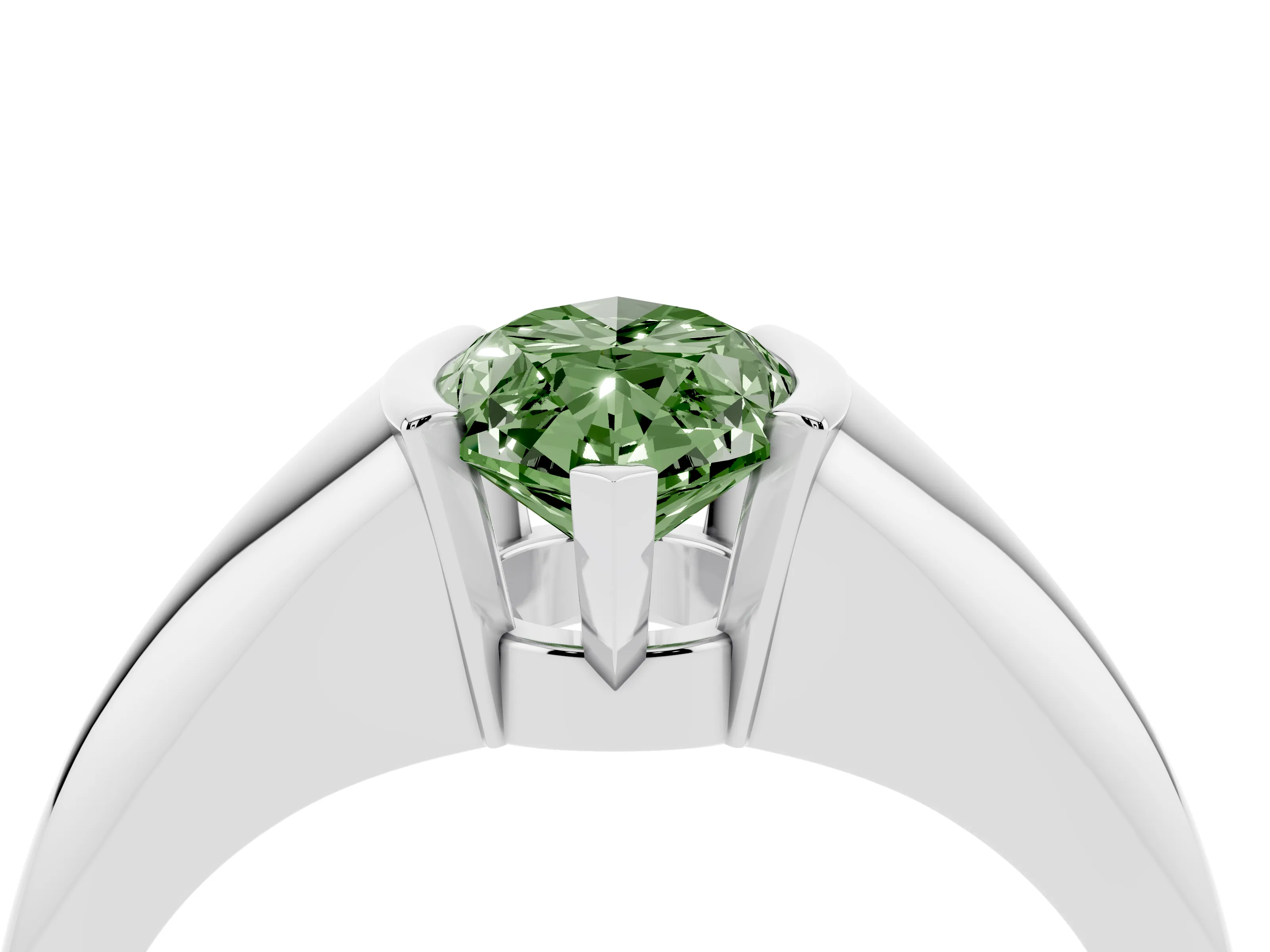 Fancy Green Marquise Cut Diamond Solitaire Tension Set Ring Set in Silver