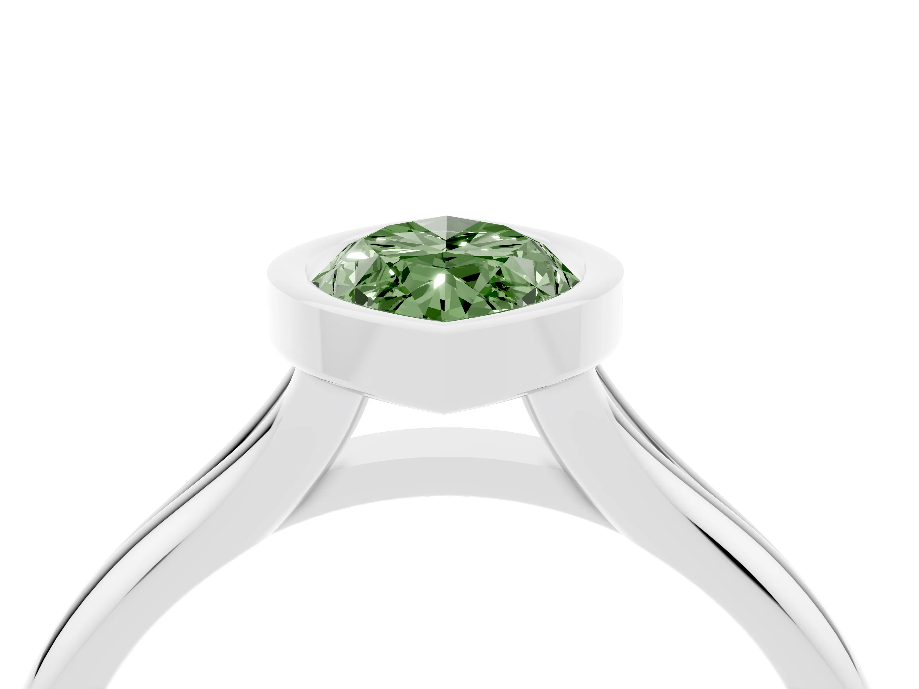 Fancy Green Bezel Set Marquise Cut Diamond Solitaire Ring Set in Platinum with Smooth Band
