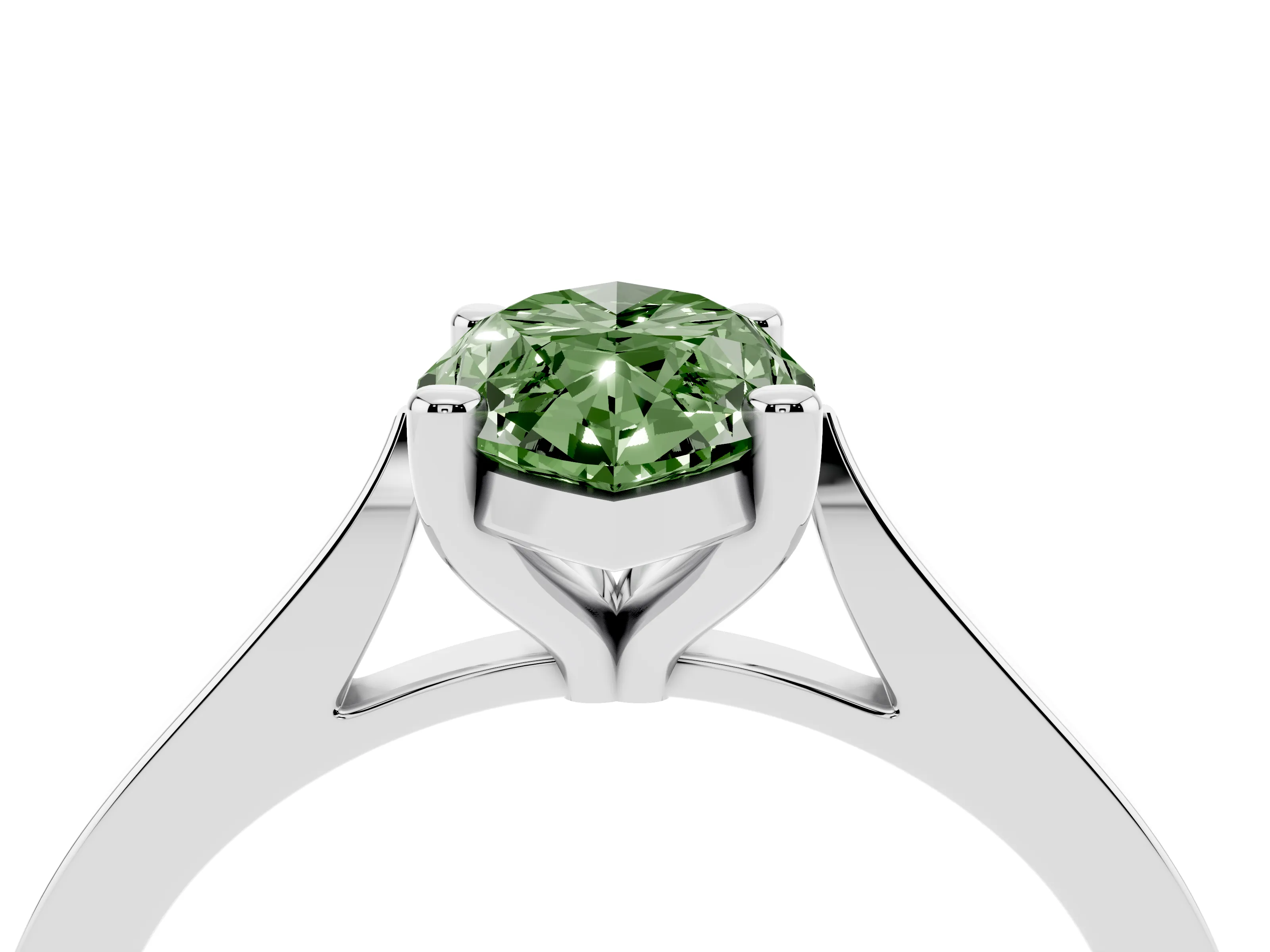 Fancy Green Marquise Cut Diamond Solitaire Ring Set in Platinum with Prong Setting and Tapered Band