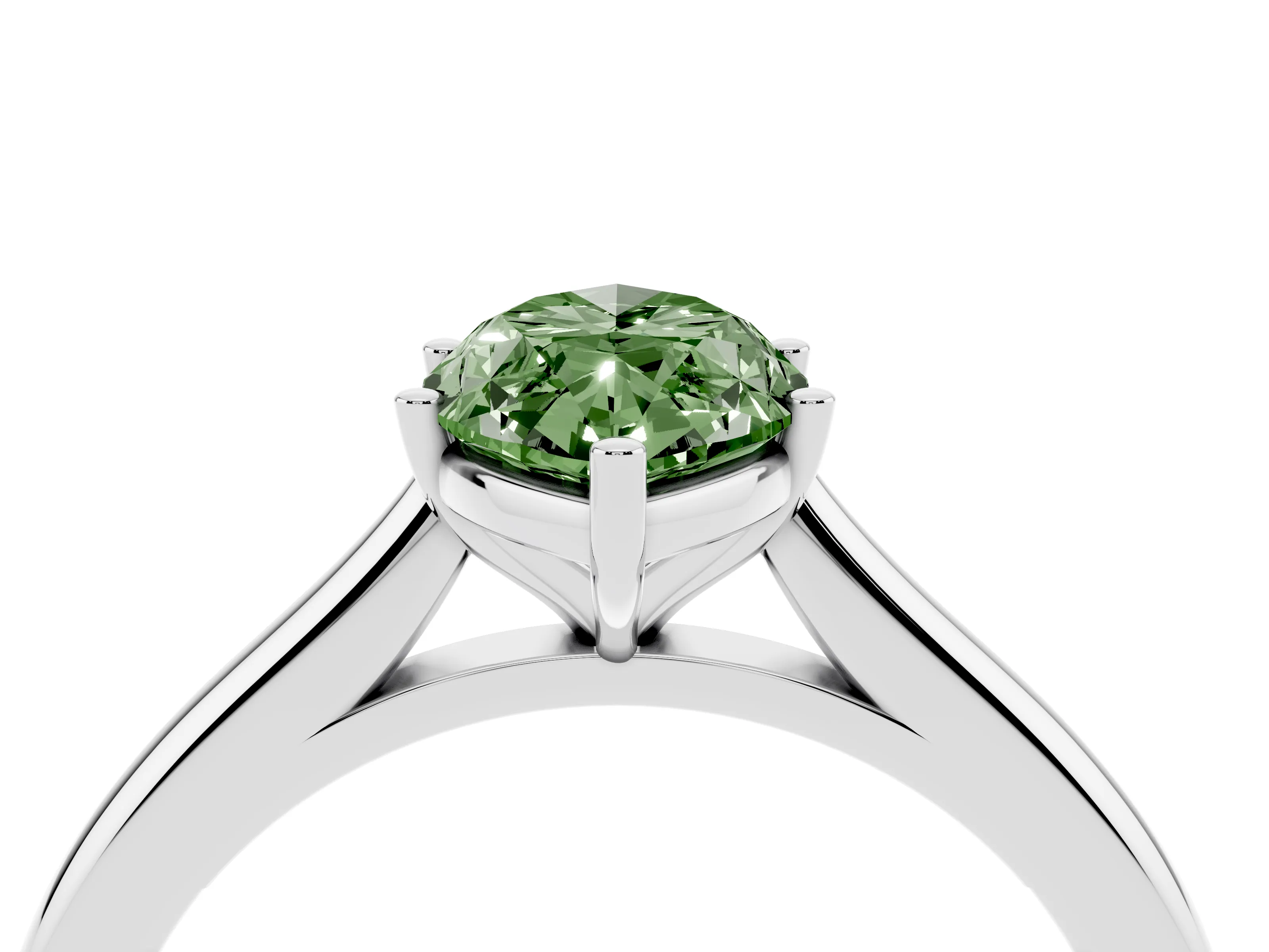 Fancy Green Marquise Cut Diamond Solitaire Ring Set in Silver with Cathedral Band and Prong Setting