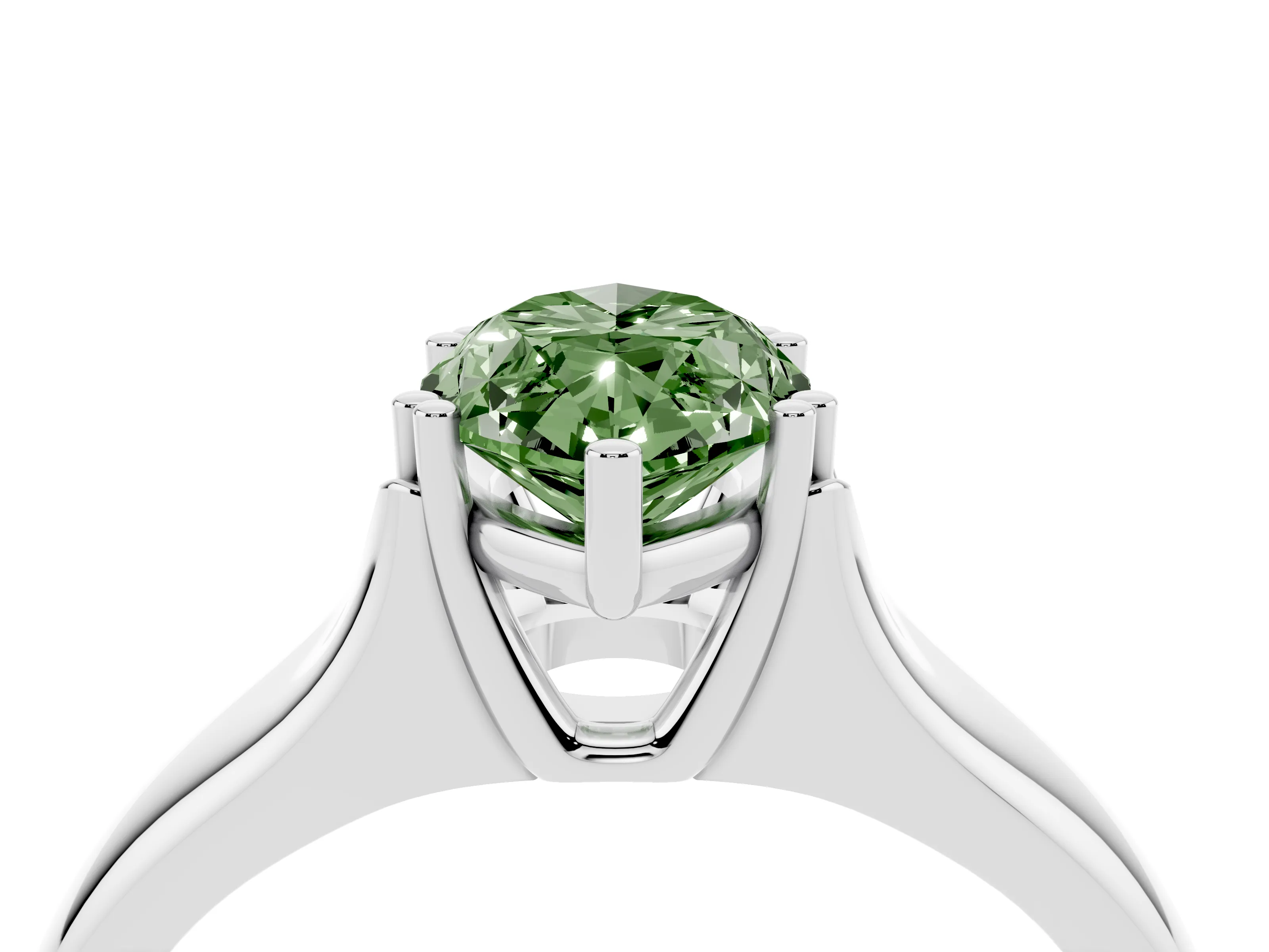 Fancy Green Marquise Cut Diamond Solitaire Ring Set in White gold with Wide Band and Prong Setting