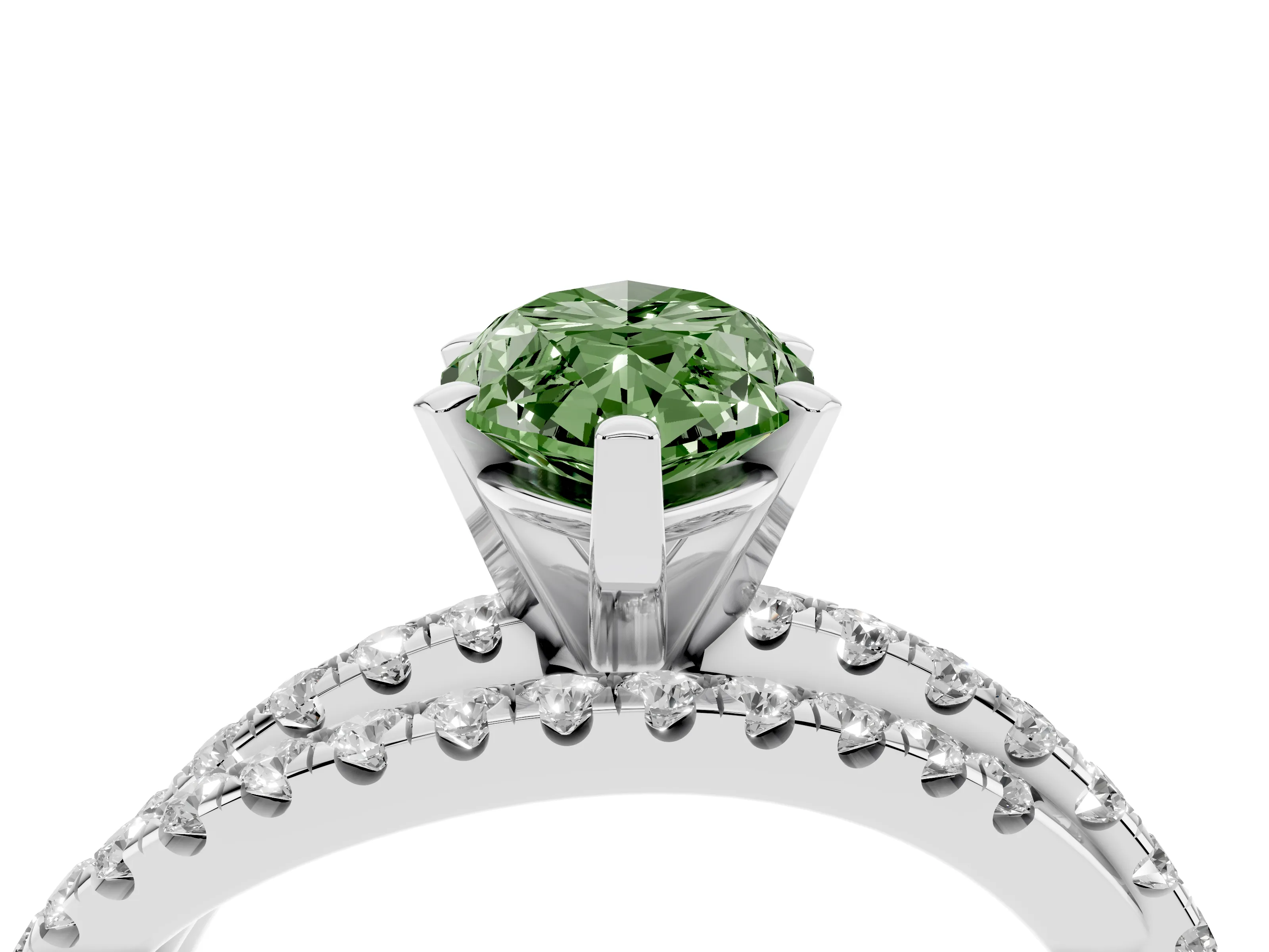Fancy Green Marquise Cut Diamond Solitaire Twist Band Ring Set in Platinum with Pavé Setting and Prong Head