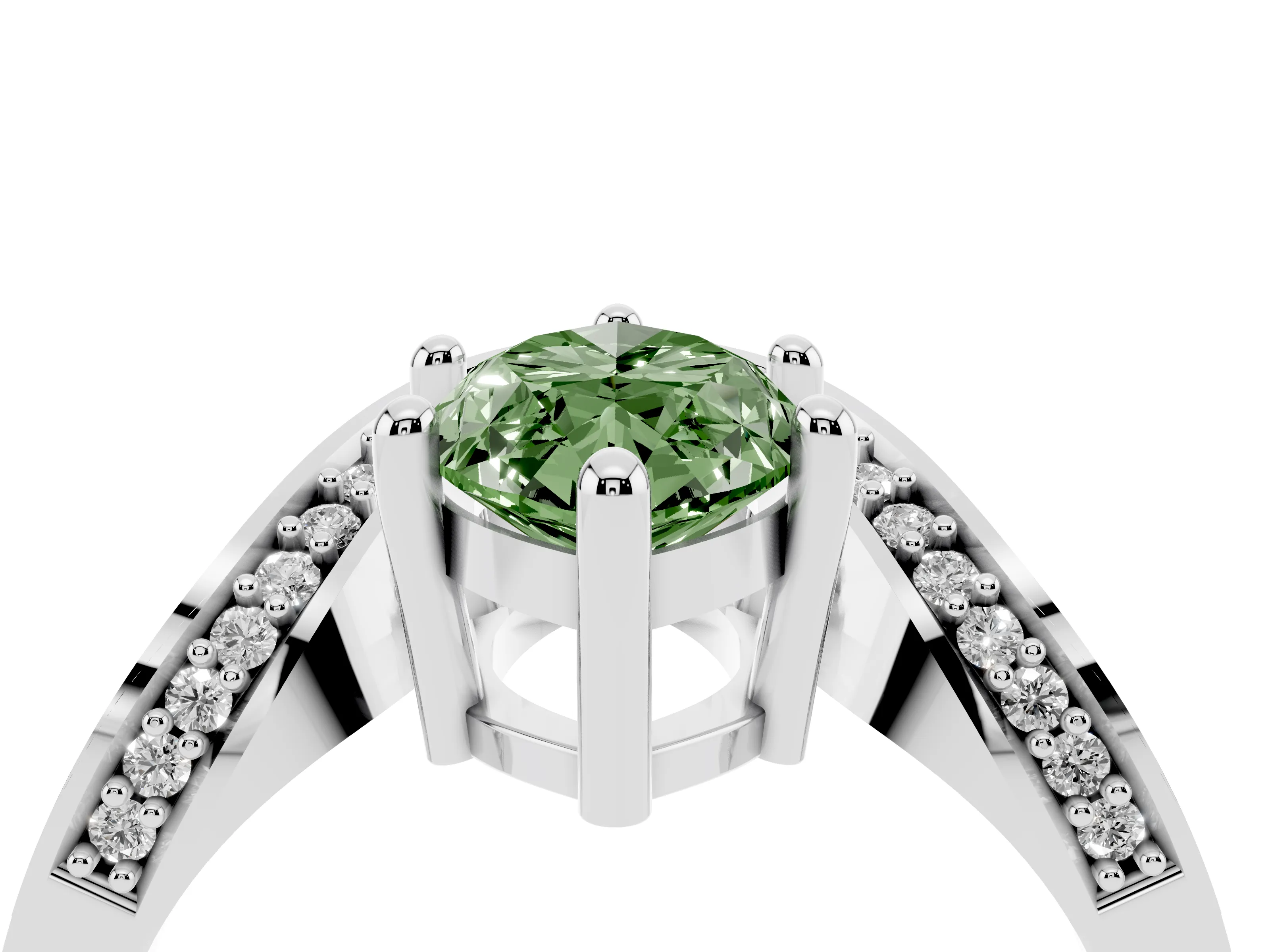 Fancy Green Marquise Cut Diamond Solitaire Engagement Ring Set in Silver with Pavé Shoulders