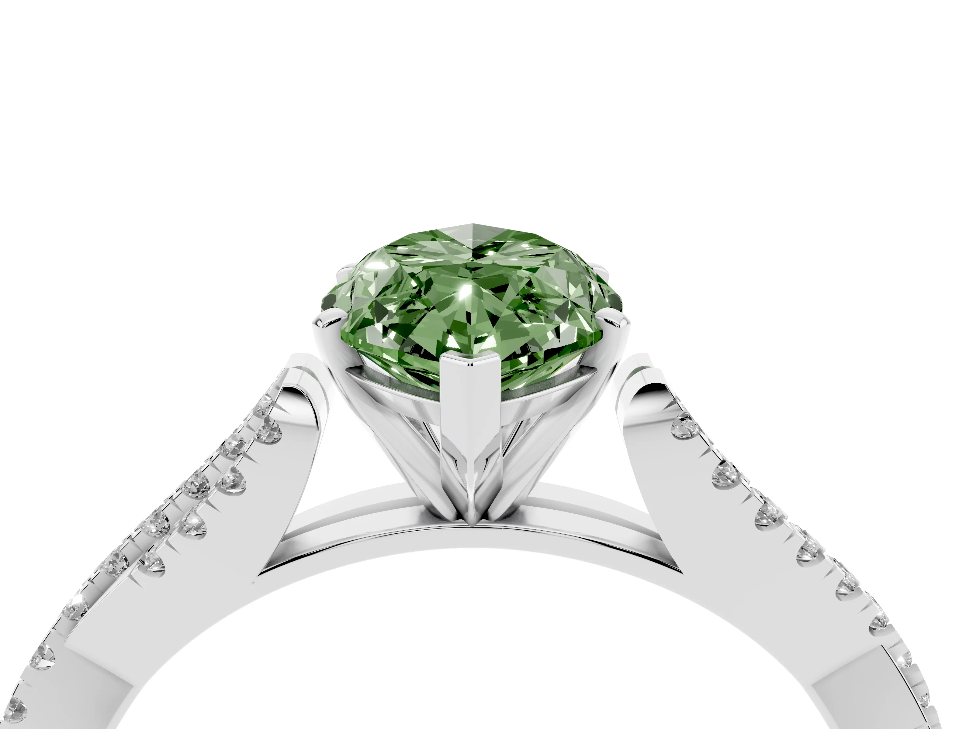 Fancy Green Marquise Cut Diamond Solitaire Engagement Ring Set in Platinum with Twisted Pavé Band and Prong Setting