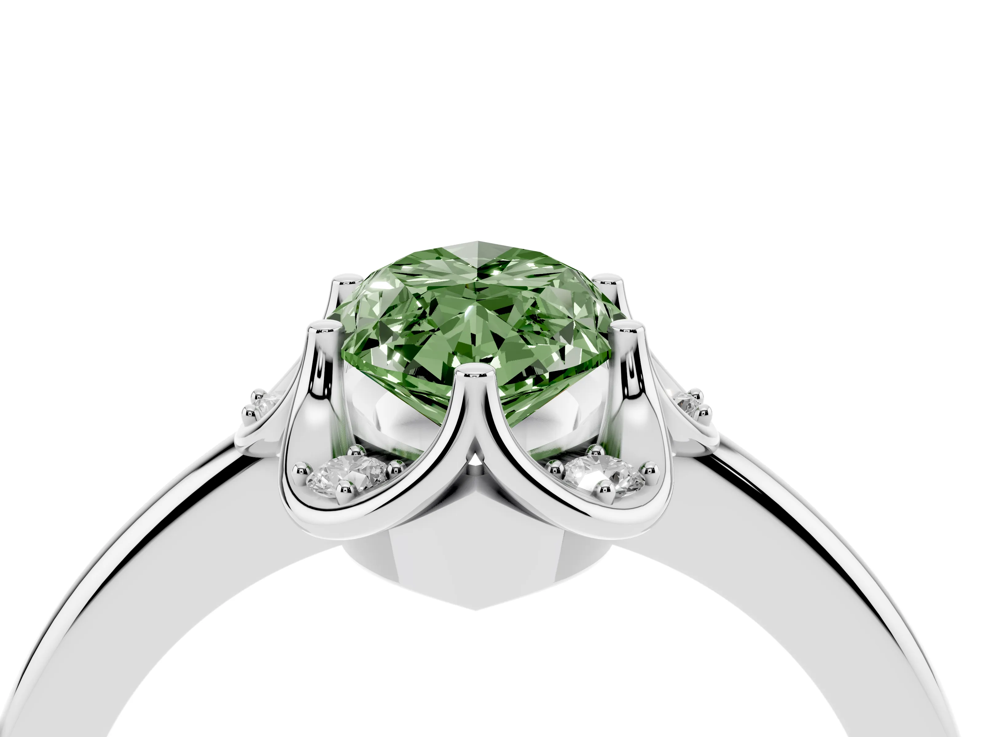 Fancy Green Marquise Cut Diamond Round Cluster Halo Ring Set in White gold with Solitaire Band and Prong Setting