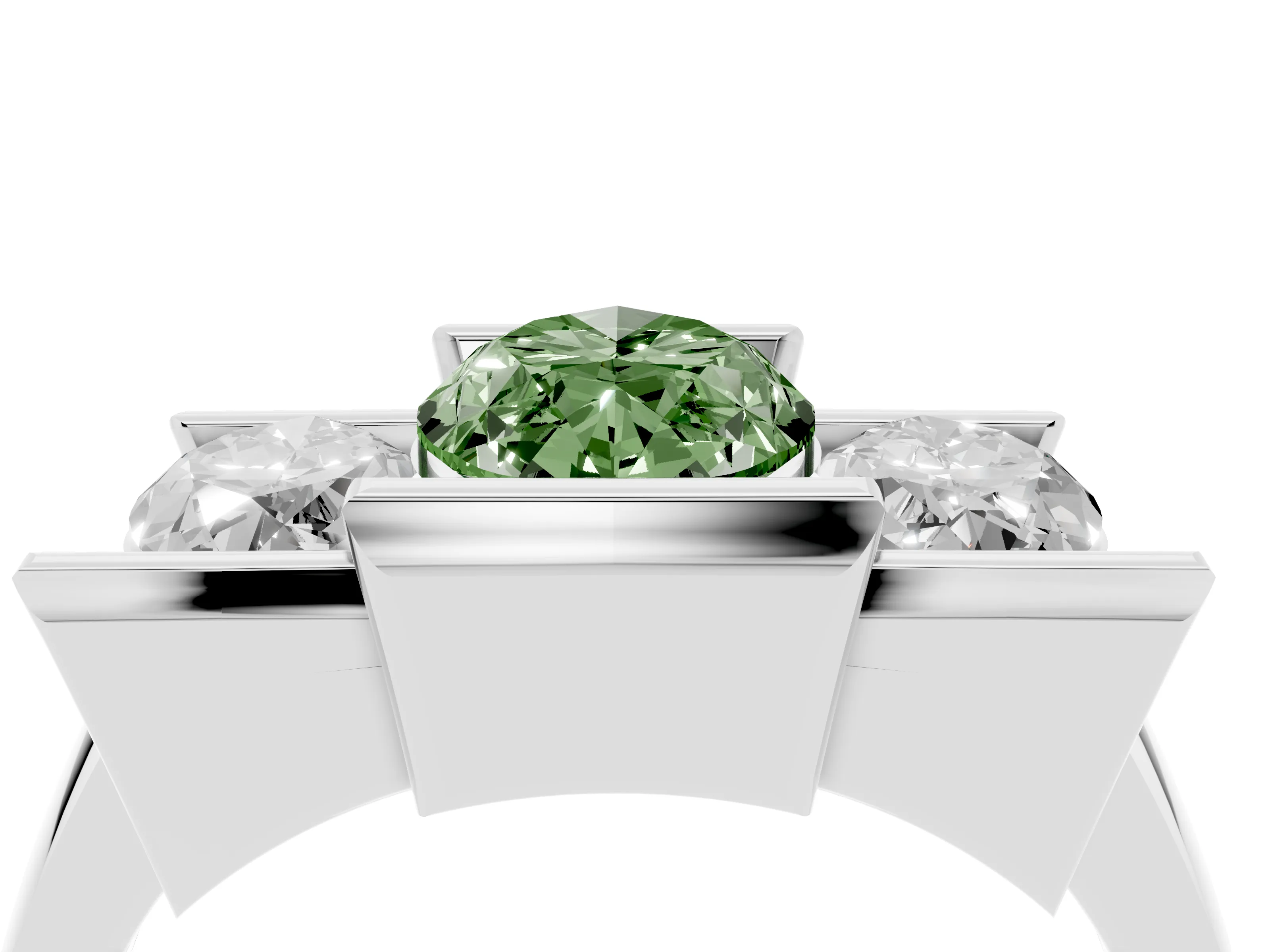Fancy Green Marquise Cut Diamond Three-Stone Channel Set Ring Set in Silver with Smooth Polished Band