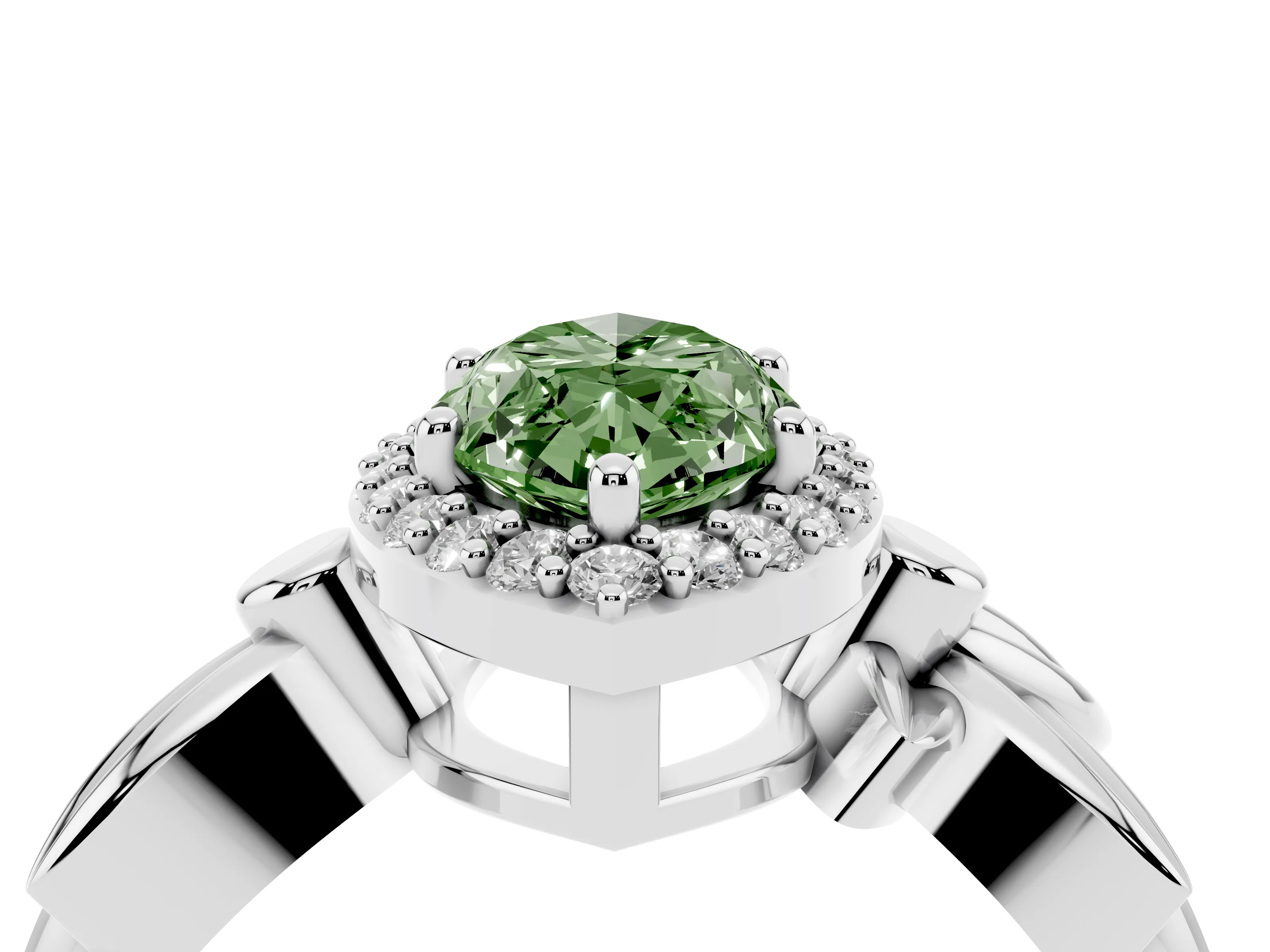 Fancy Green Marquise Cut Diamond Halo Floral Band Ring Set in White gold with Prong Setting