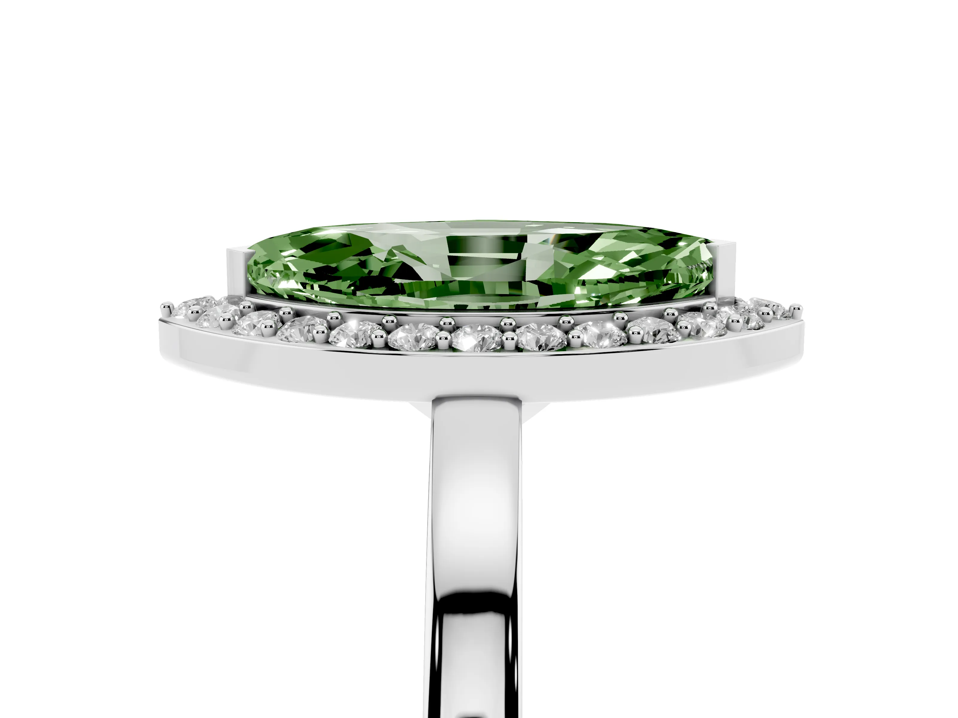 Fancy Green Marquise Cut Diamond Halo Ring Set in White gold with Solitaire Band and Prong Setting