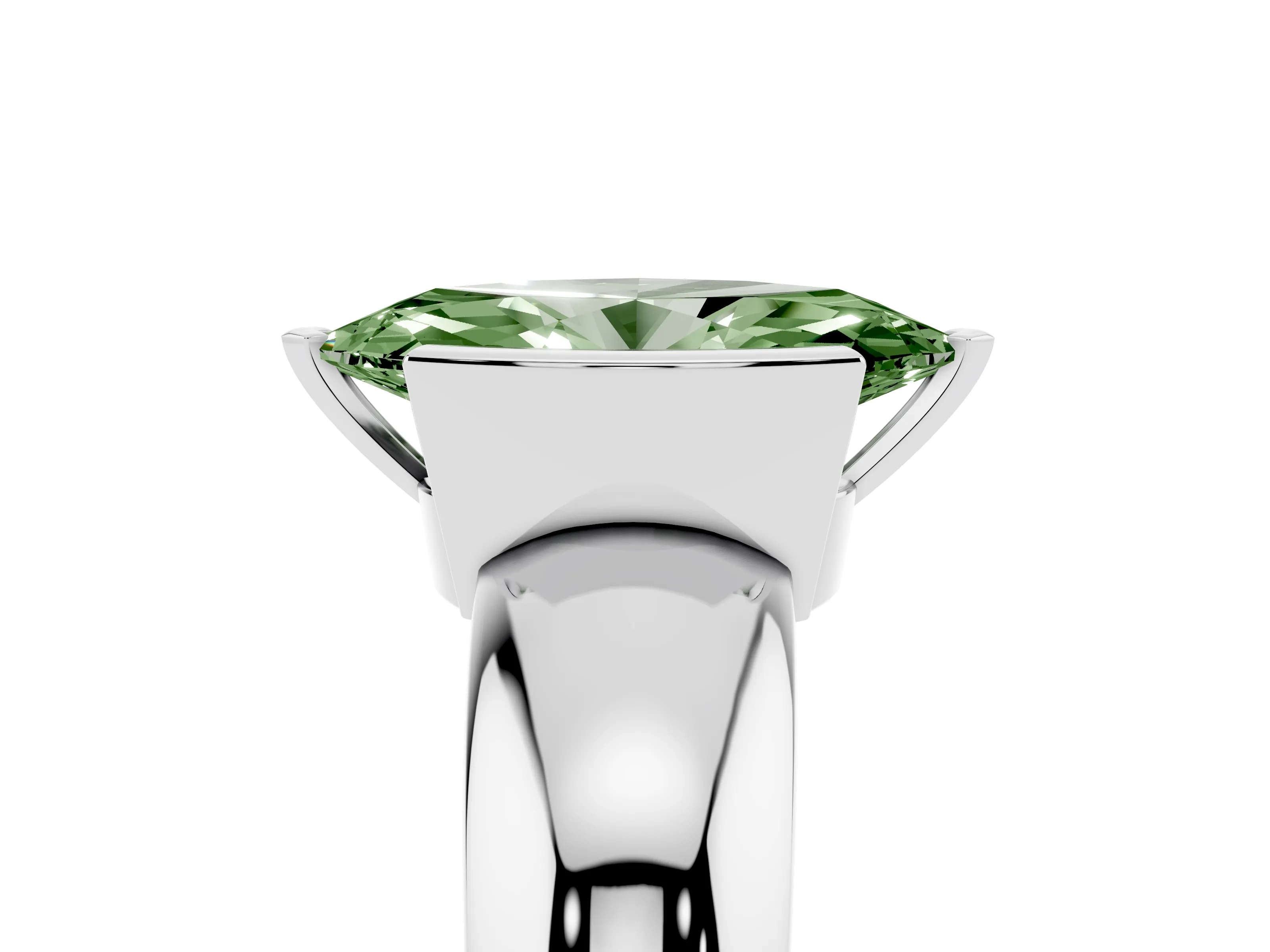 Fancy Green Marquise Cut Diamond Solitaire Tension Set Ring Set in Silver with Wide Band